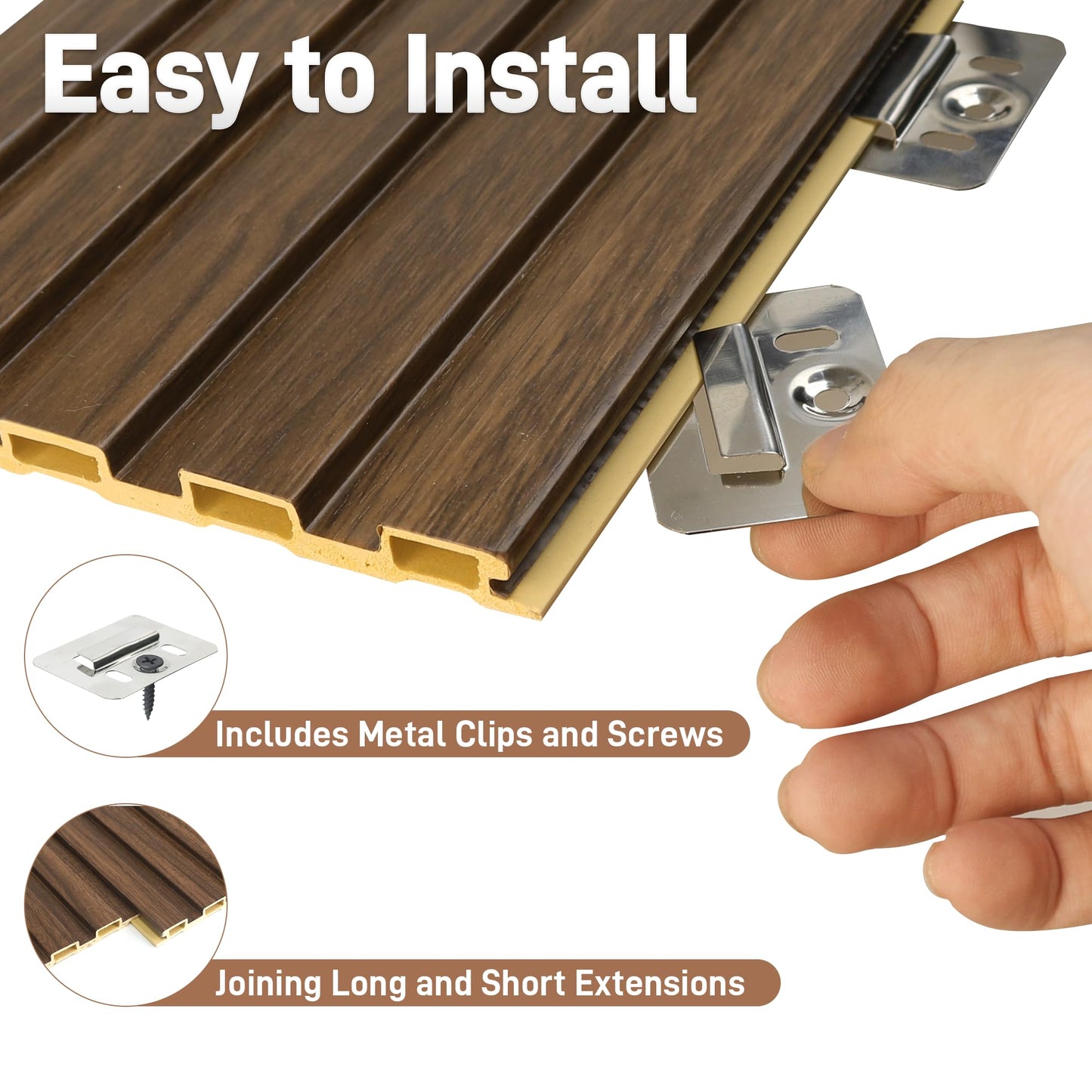 LETKEYS WPC Wainscoting Panels, 16 Packs 48 x 6 Inch 3D Wall Panels for Interior Wall Decor, Living Room, Bedroom, TV Background, Accent Slat Wall Paneling, Light Walnut