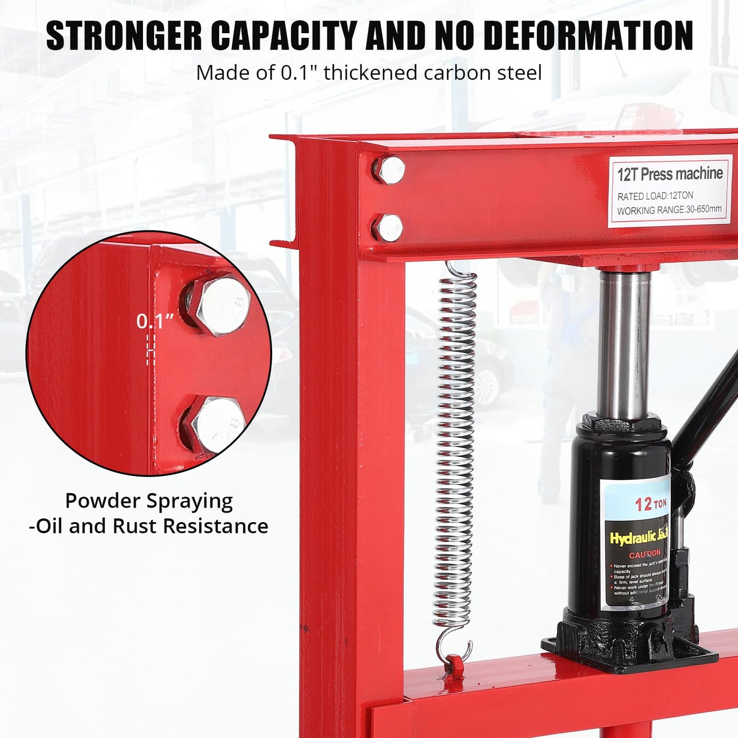 GarveeTech 12 T Hydraulic Press, H-Frame Bearing Press, Adjustable Working Table Height, Strong Load Capacity, for Car Repair Garage