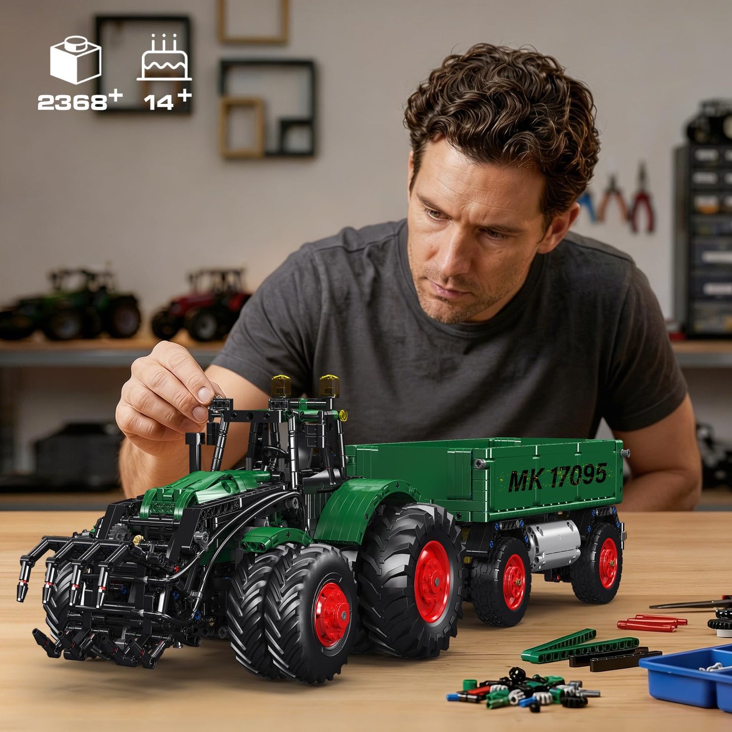 Mould King 17095 Farm Tractor with Trailer, Remote Control Tractors Building Set with 4 Motors, Buildabe Farm Vehicle Toy to Play, Construction Car Model for Adults, Ideal Gifts (2368 Pieces)