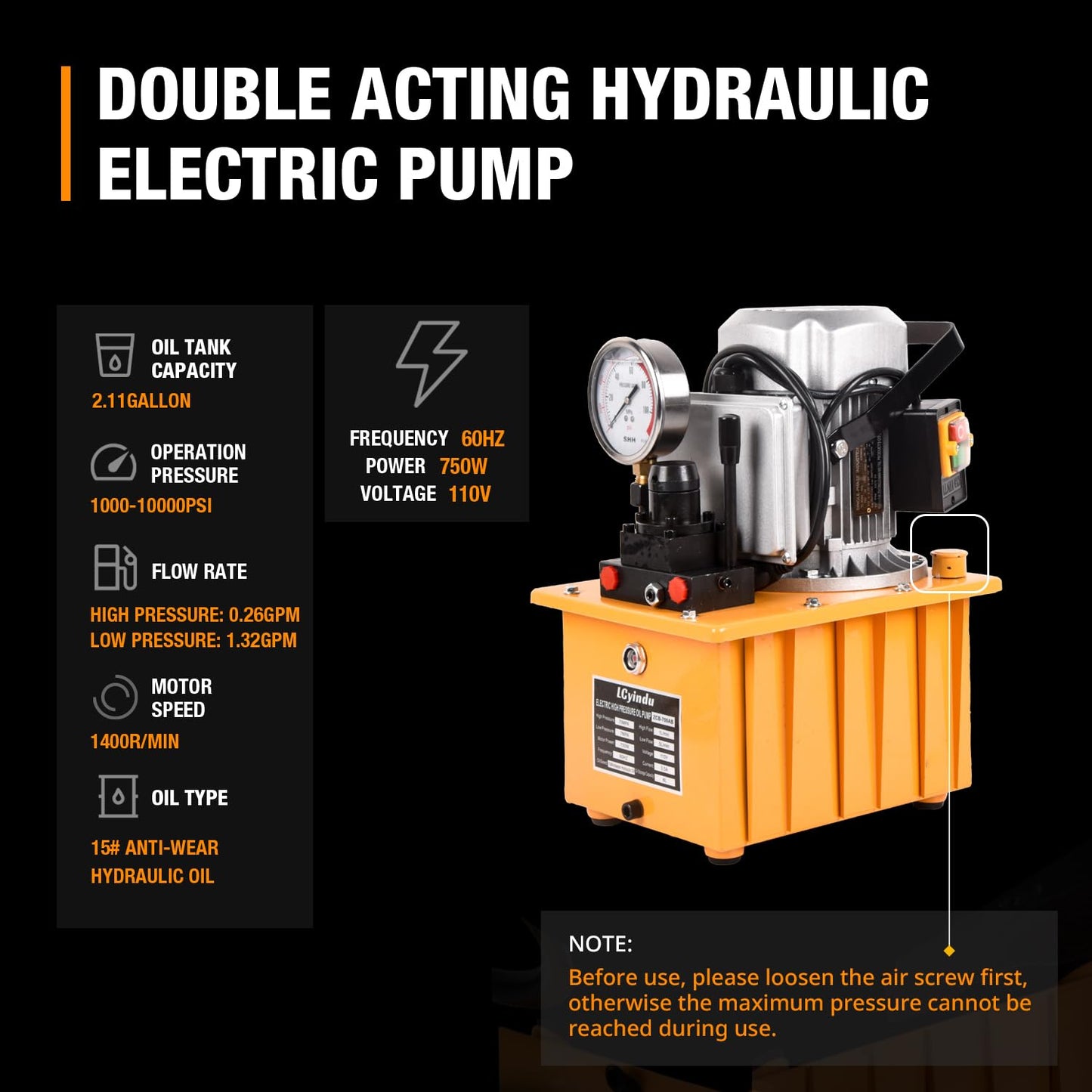 LCyindu Hydraulic Electric Pump Double Acting Manual Valve 8.4Quart 2.1Gallon Hydraulic Power Pack Cylinder Electric Portable Pump for Punching/Bending/Jack Machine, ZCB-700AB