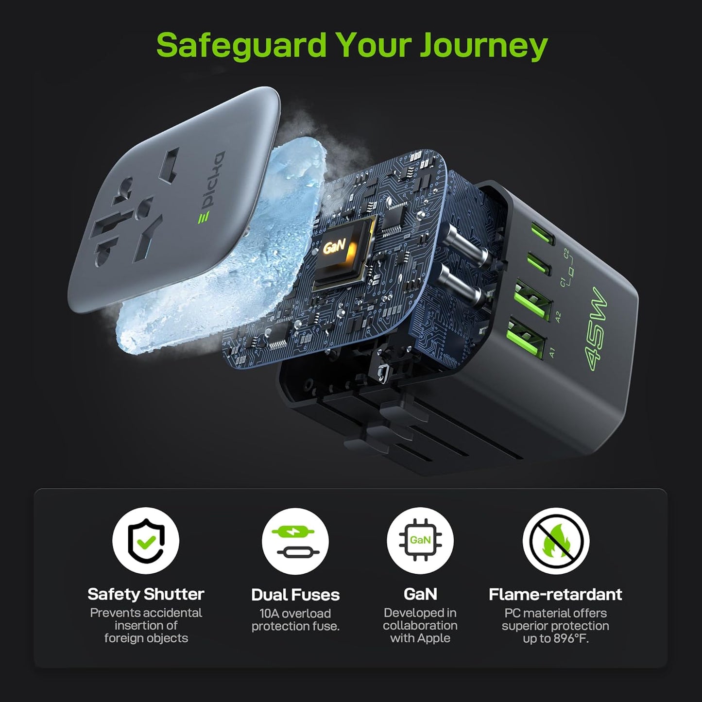 EPICKA 45W 5-Port (1 AC/2 USB-A/2 Pulse International Power Adapter, Universal Travel Adapter with PD Fast Charging