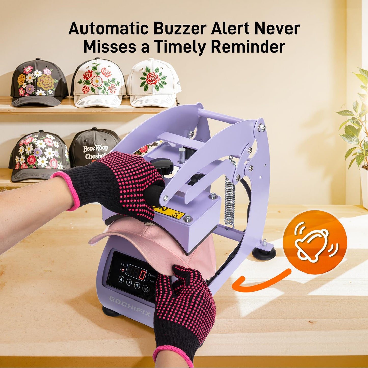 GOCHIFIX Heat Press, Precise Temp/Timer Control, 6.54"x3.84"Curved Heat Plate, 2 Hat Pad, Hat Stretcher, Safety Base, Glove, Hat Press Heat Machine for Caps, Sublimation, Vinyl, Heat Transfer