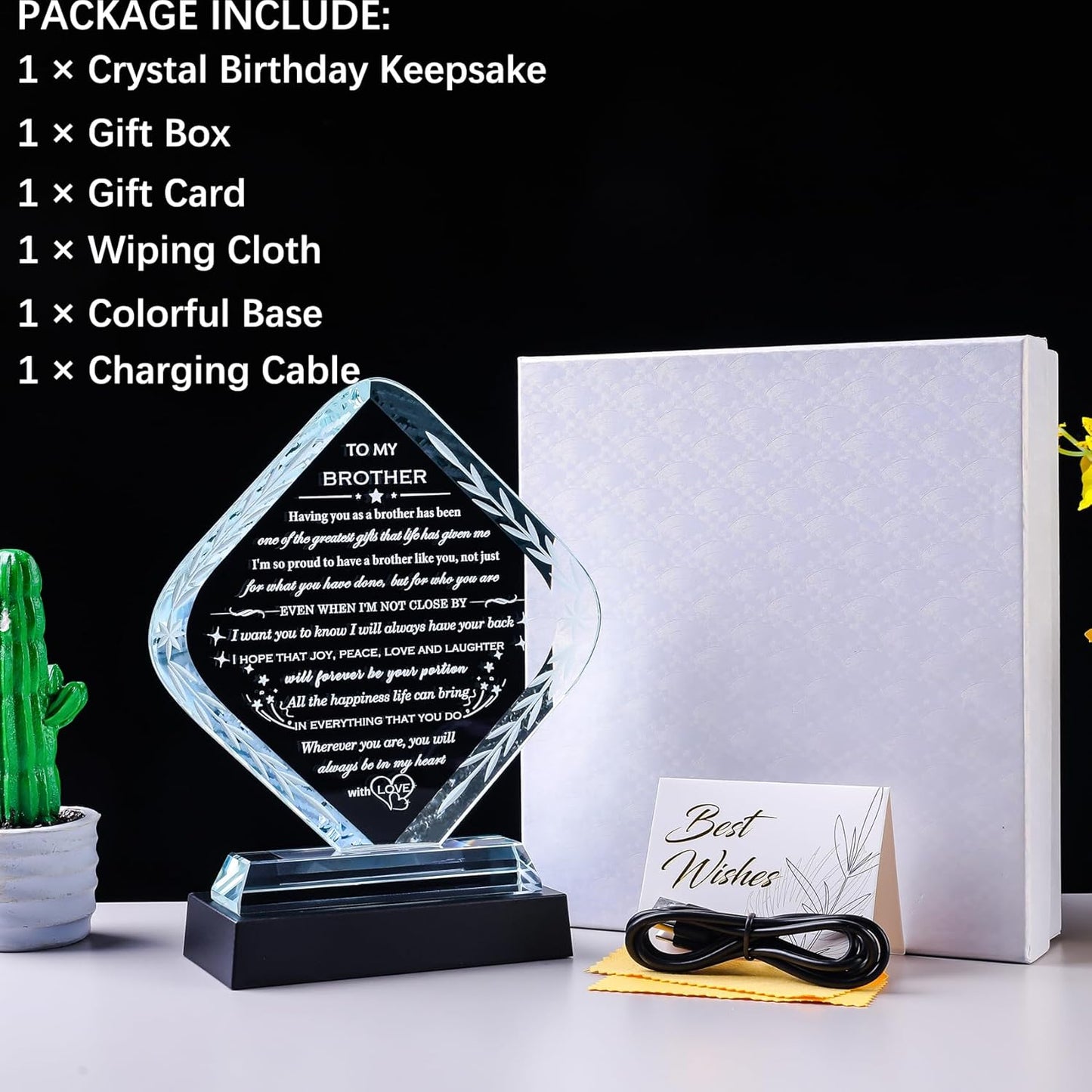 Regine Switzerland Laser Engraved Crystal Keepsake - Meaningful Gift for Brother | Perfect for Birthdays, Father's Day, and Graduations