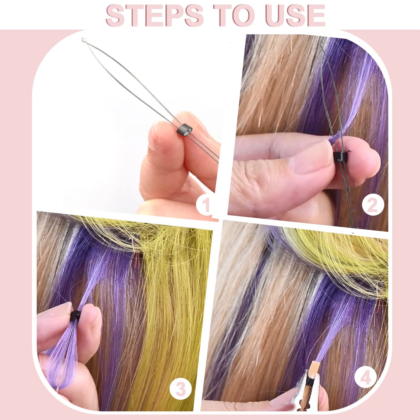 Vlasy 3PCS Hair Extension Loop Needle Threader Pulling Hook Tools Micro Loop Nano Beads Device Hair Extension Threader for Hair or Feather Extensions