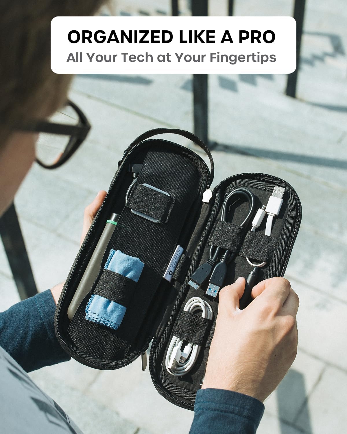 SIDE BY SIDE Electronics Organizer Travel Case for Cables, Charger, Power Bank Tech Bag for MacBook Accessories