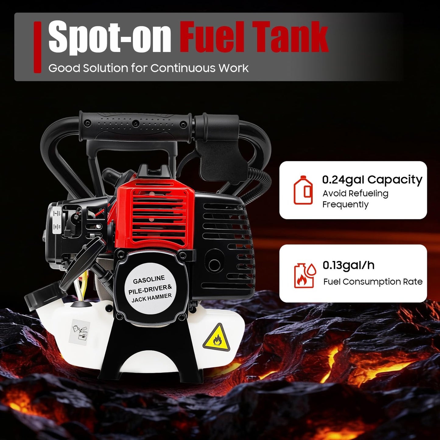 32.7CC 2 Stroke Gas Powered T Post Driver, 1000W Portable Fence Post Driver with Conversion Head, 7000RPM Petrol Pile Driver Hammer with Air-Cooled System for A Range of Piling Projects