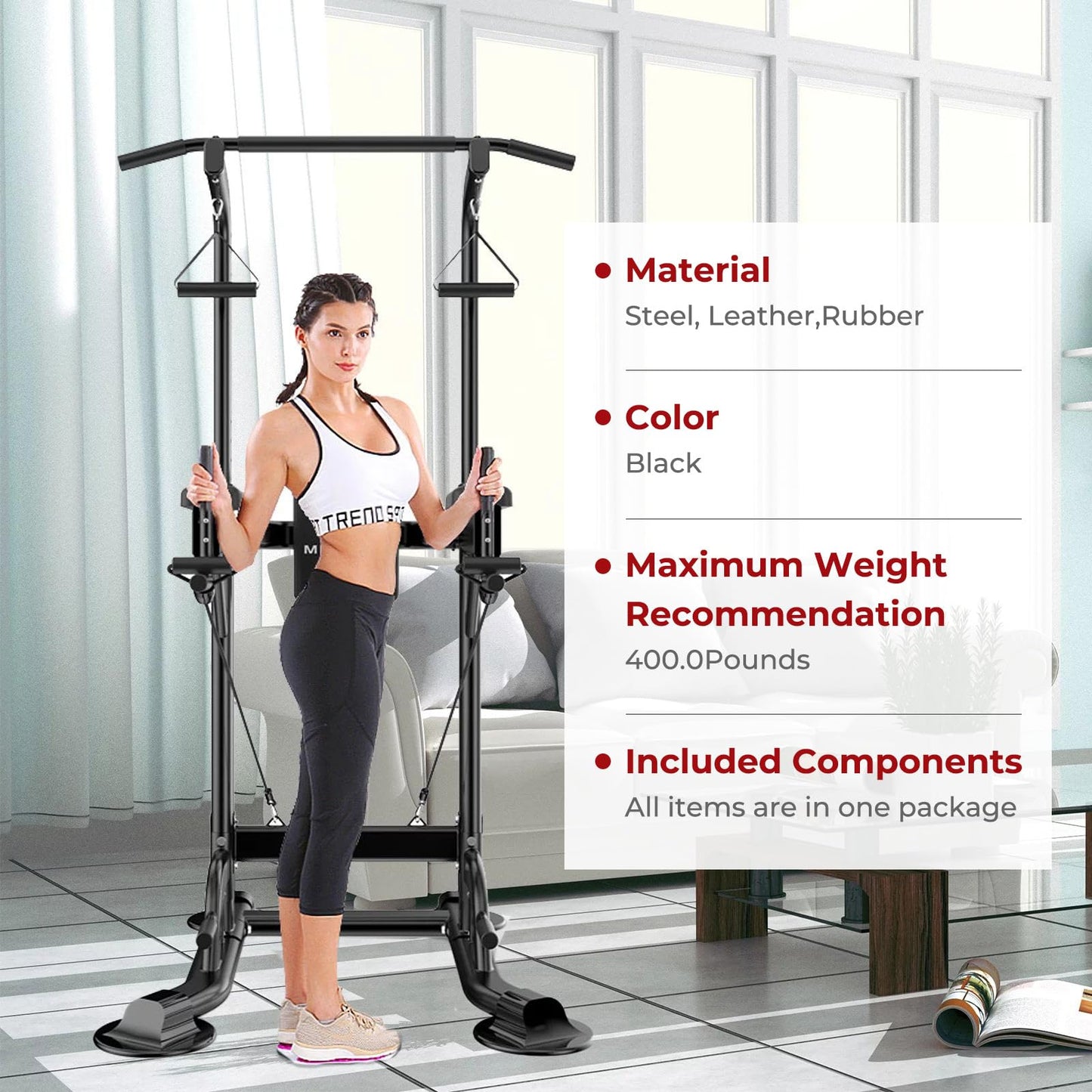 Tappio Power Tower Pull Up Bar for Home Gym, Multi Functional Pull Up Bar Stand Dip Bar Station, Adjustable Height Workout Dip Station Strength Training Fitness Equipment