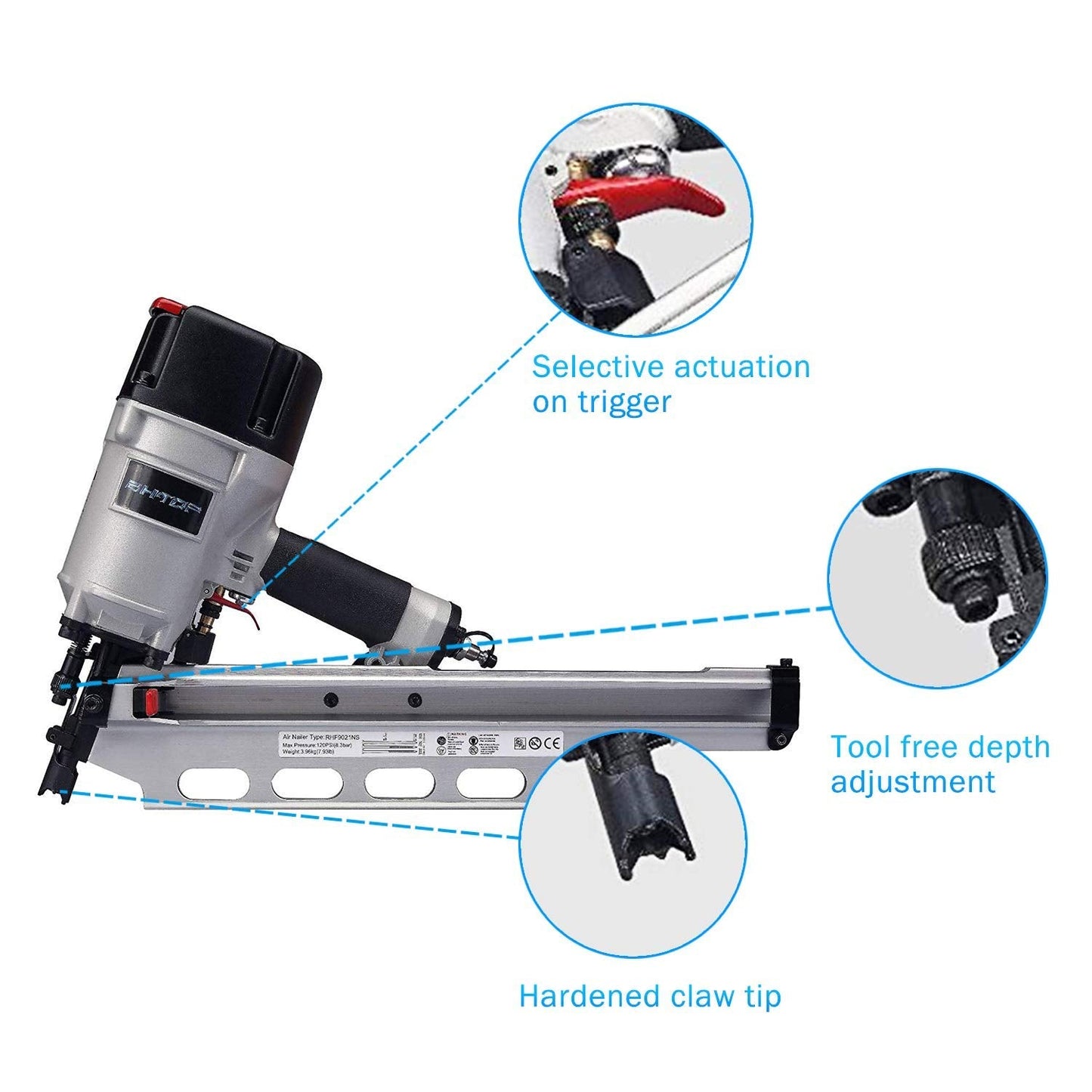 BHTOP 9021NS Framing Nailer 21 Degree 3-1/2" with Depth Adjustment with Aluminum Magazine (#885-827)