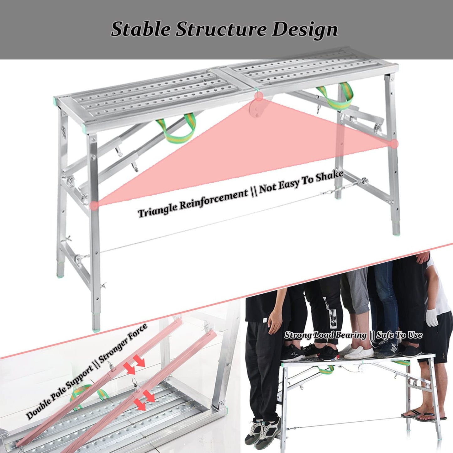 Scaffolding Equipment, Step Ladders, Portable Multipurpose Folding Scaffolding Work Platform Scaffold Tower Ladder Stool Bench Adjustable Height, Galvanized Steel Welding, 800 Lbs Maximum Load