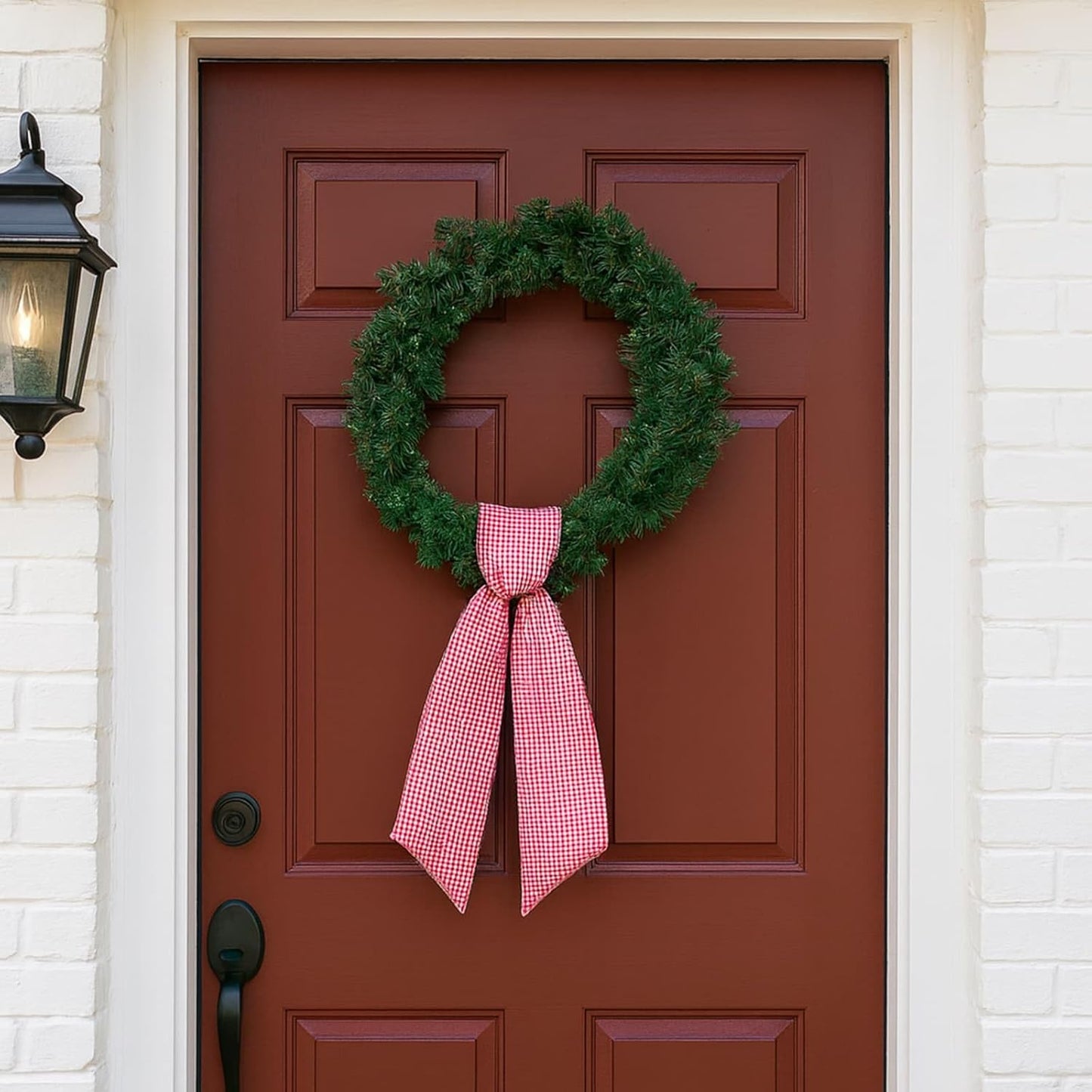 Skiennix Red White Gingham Wreath Sash - 5.12" Wide x 54.33" for Festive Holiday Decor
