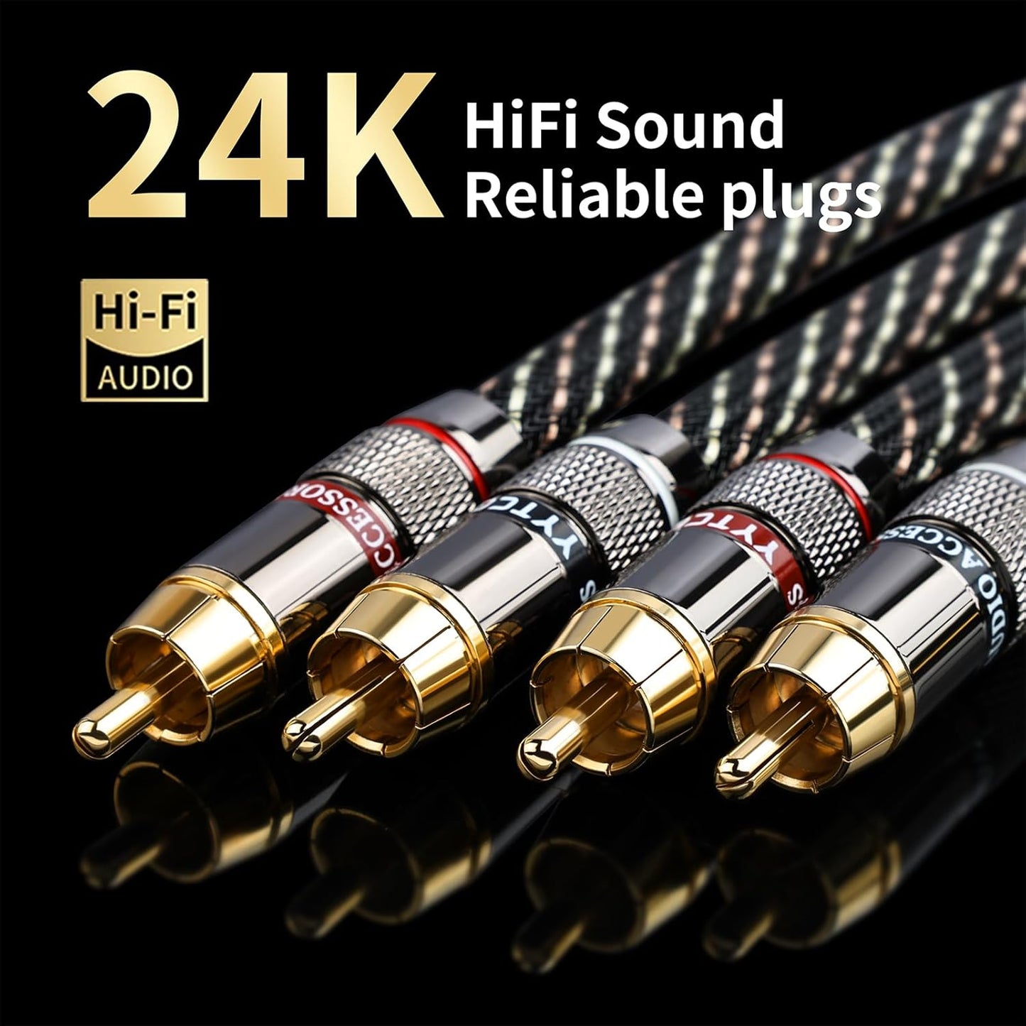 3.28ft 2RCA Male,15 AWG,4N Core,24K Player,Turntable(3.28ft/1m) Audiophile HiFi Audio RCA Cables - Male to OFC