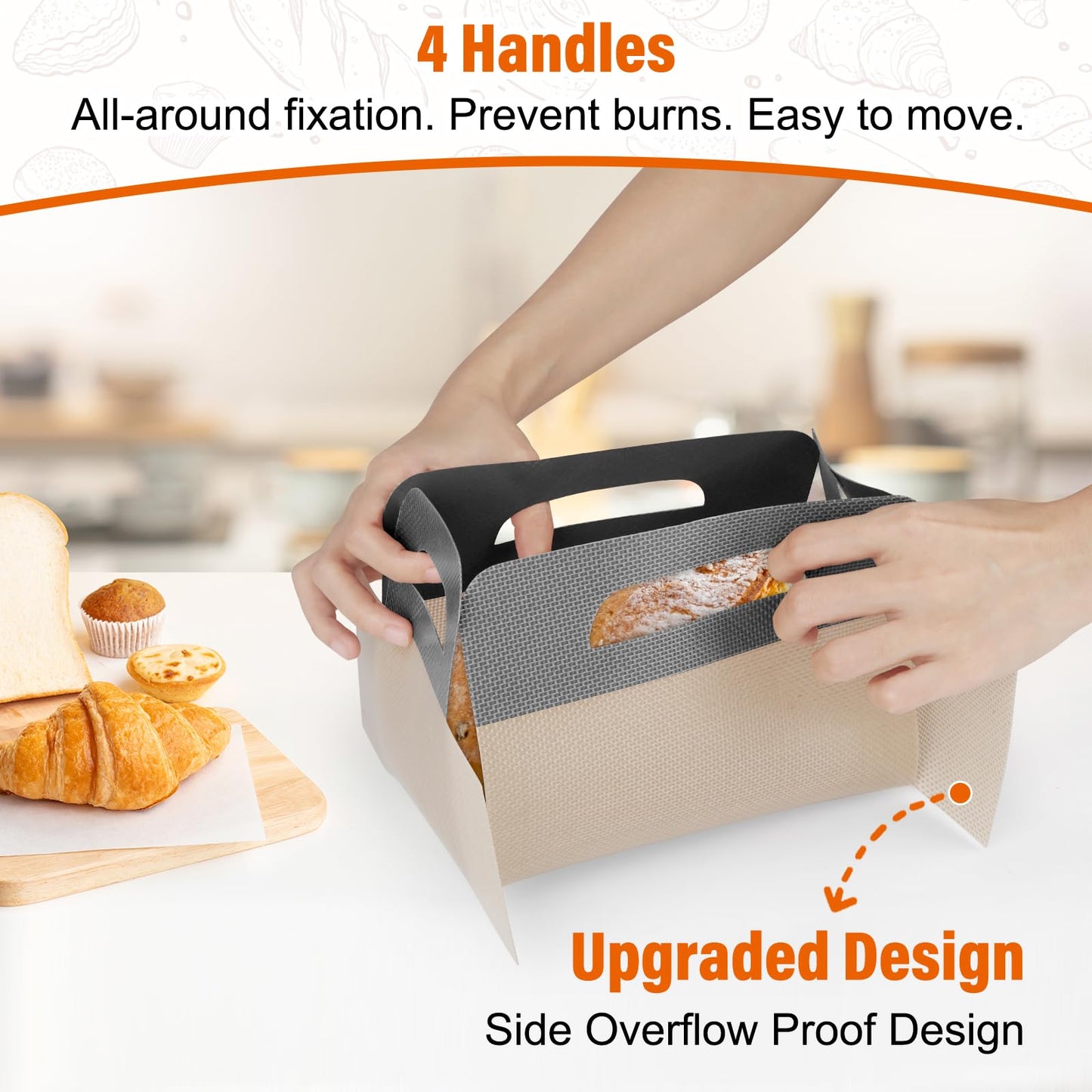 9"x5" Loaf Pan Liners with Long Handles - 2 Pack Silicone Bread Sling for Sourdough Baking, Reusable Non-Stick Bread Pan Liner for Easy Dough Transfer & Baking | Food-Grade Silicone Baking Mat(Black)