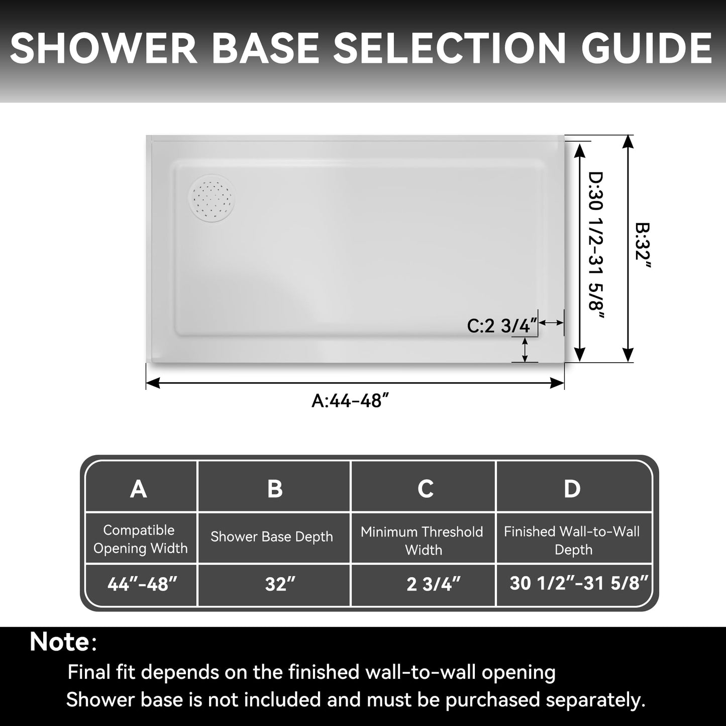 44-48" W x 32" D x 72" H Frameless Shower Enclosure, Sliding Corner Shower Door with 5/16" (8mm) SGCC Certified Clear Tempered Glass, Stainless Handle, Matte Black Finish (Shower Base Not Included)