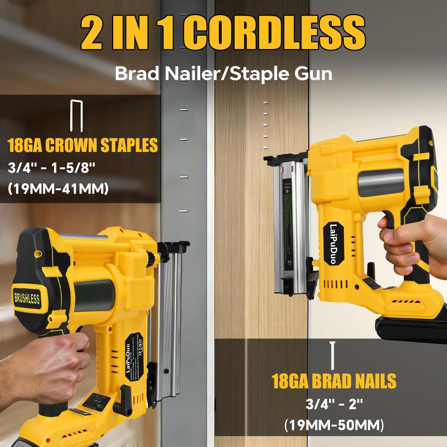 Cordless Brad Nailer Compatible with Dewalt 20V Battery, RexLeLXB 2-in-1 Pneumatic Staple Gun Nail Gun with 800 Nails, 18GA Staple Gun for Wood Working, Framing, Furniture & Upholstery Projects