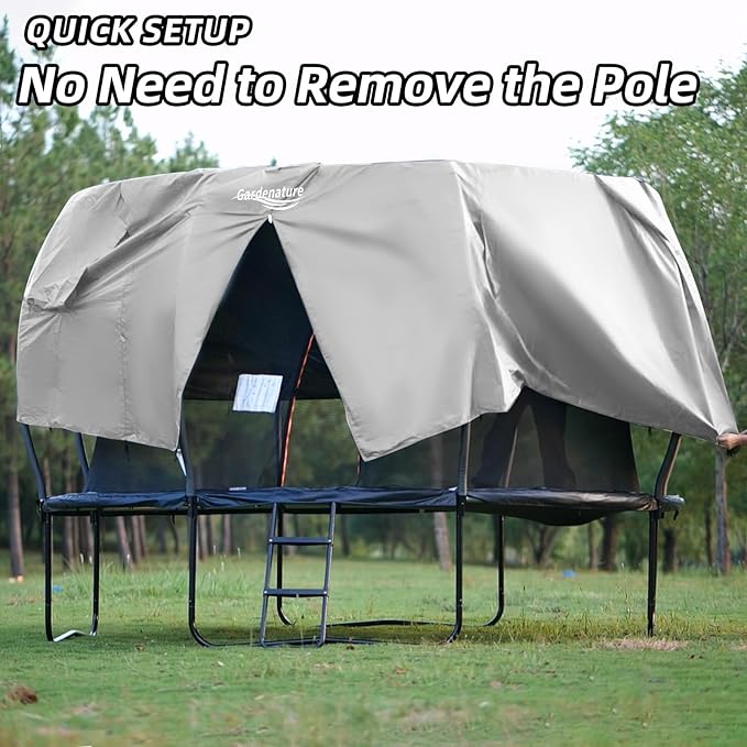 Gardenature 10FT/12FT/14FT Trampoline Tent(Tent Only), Fit Round Trampolines, Shade Cover with LED Light, Outdoor Trampolien Accessories, Anti-Tear