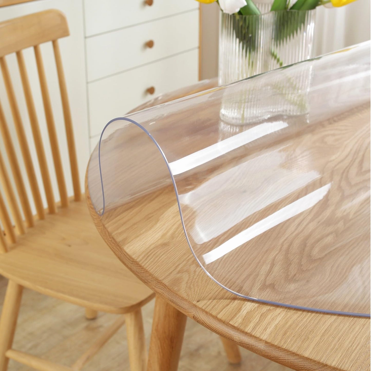 LovePads Round Clear Table Cover Protector 60 Inch, 2mm Thick Table Protector for Dining Room, Waterproof Plastic Cover PVC Vinyl Tablecloth, Circle Tabletop Protective Pad for Furnture Surface
