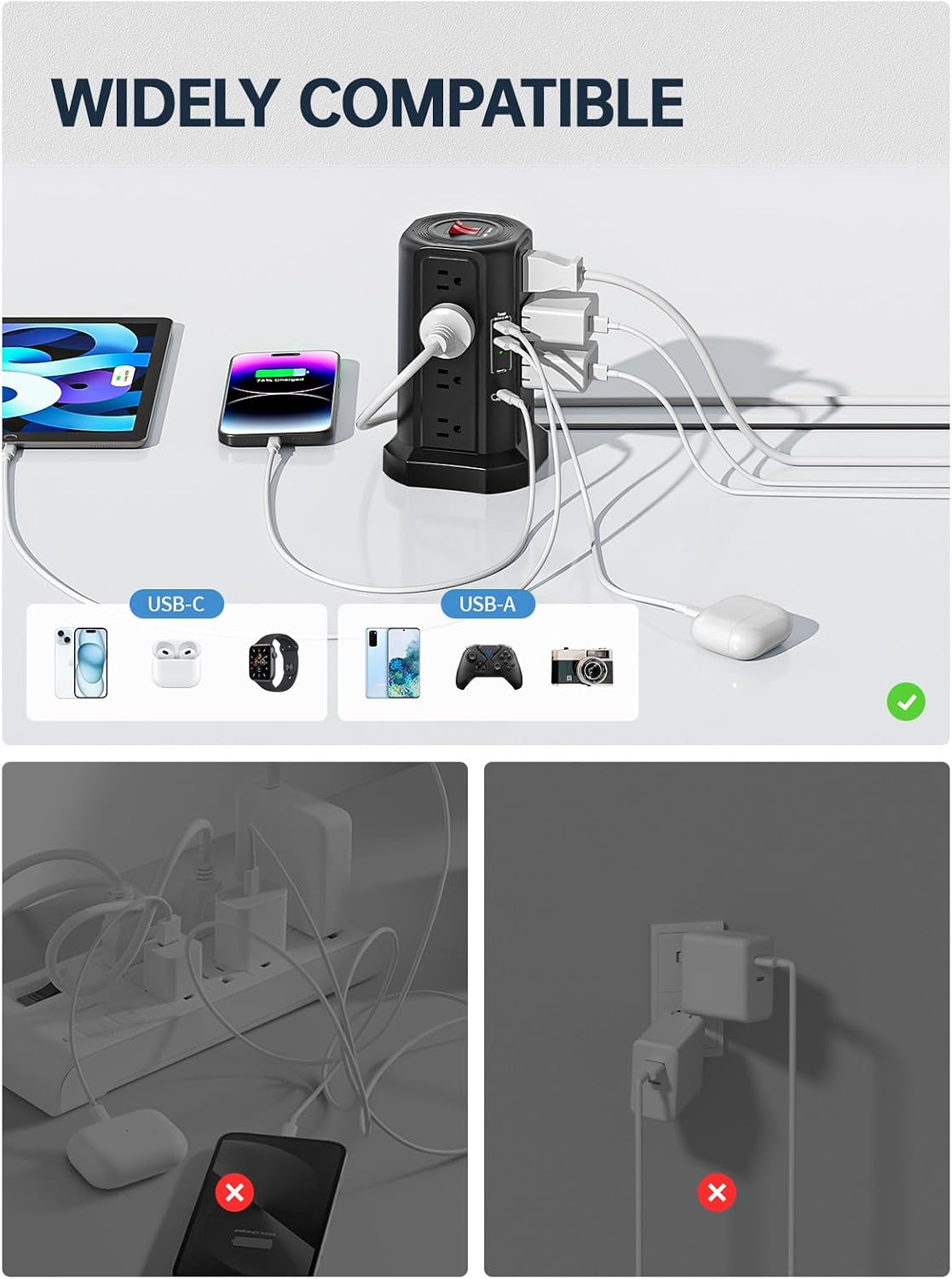 Fararaka 5 Ports,16 13A 10FT (10FT+16AC2A2C) Surge Protector Power Strip with USB AC Outlets Extension Cord