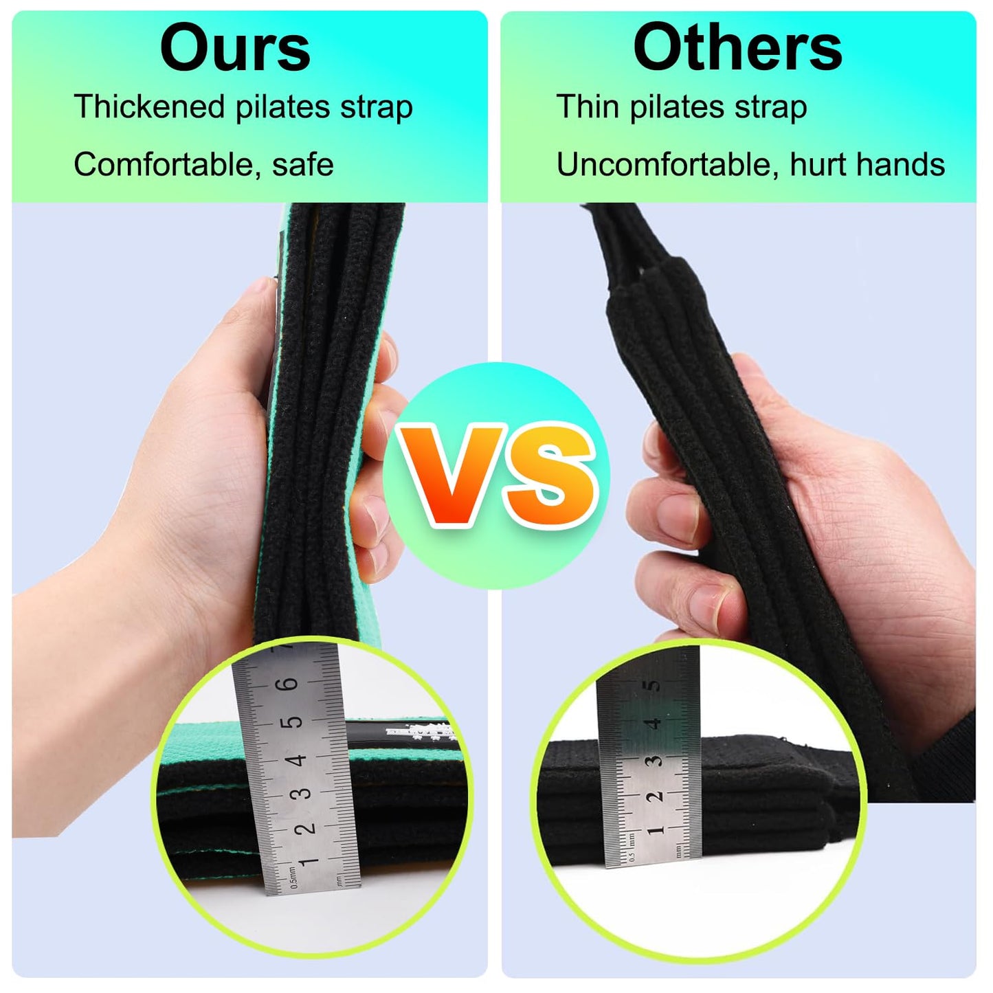 Lights Mountain Durable Pilates Double Loop D-Ring Straps - Padded Handles for Reformer, Yoga & Home Gym Workouts (Lakegreen M)