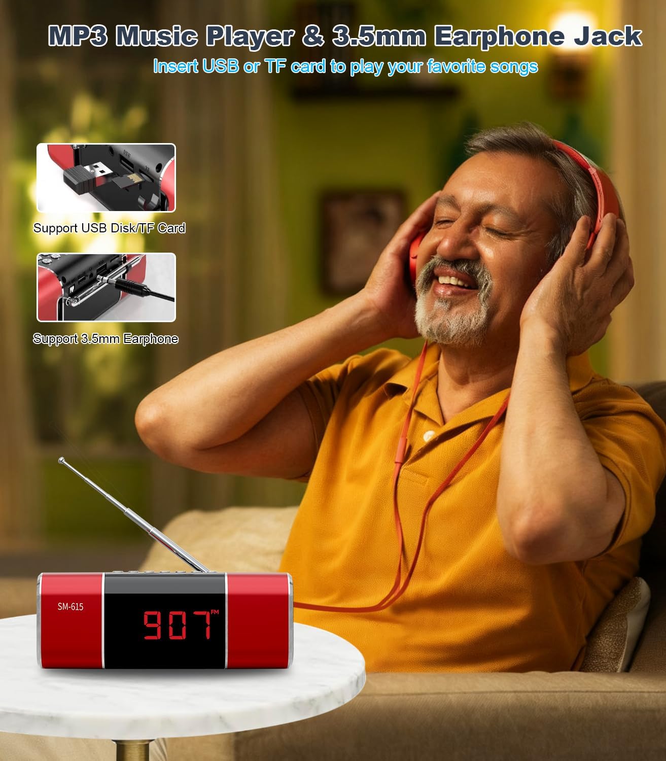 SEMIER MP3 Small Digital FM Radio with Bluetooth Speaker, Portable Rechargeable USB/SD Card Player Radio with Wireless