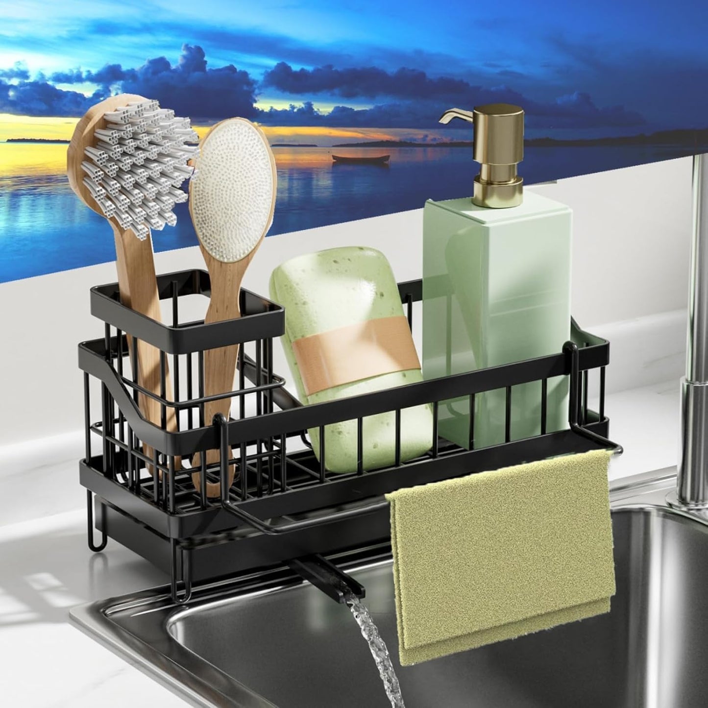 Skiennix Sink Caddy Organizer - Wall-Mounted Sponge Holder & Brush Storage - Rustproof 304 Stainless Steel
