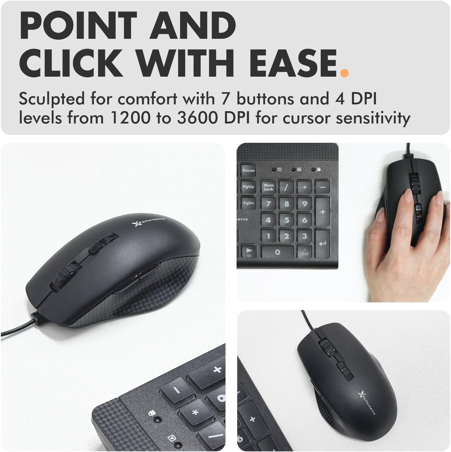 X9 Performance 7 4 Wired Keyboard and Mouse Combo - Large Print Backlit Keys for Seniors, Lighted Computer Keyboard