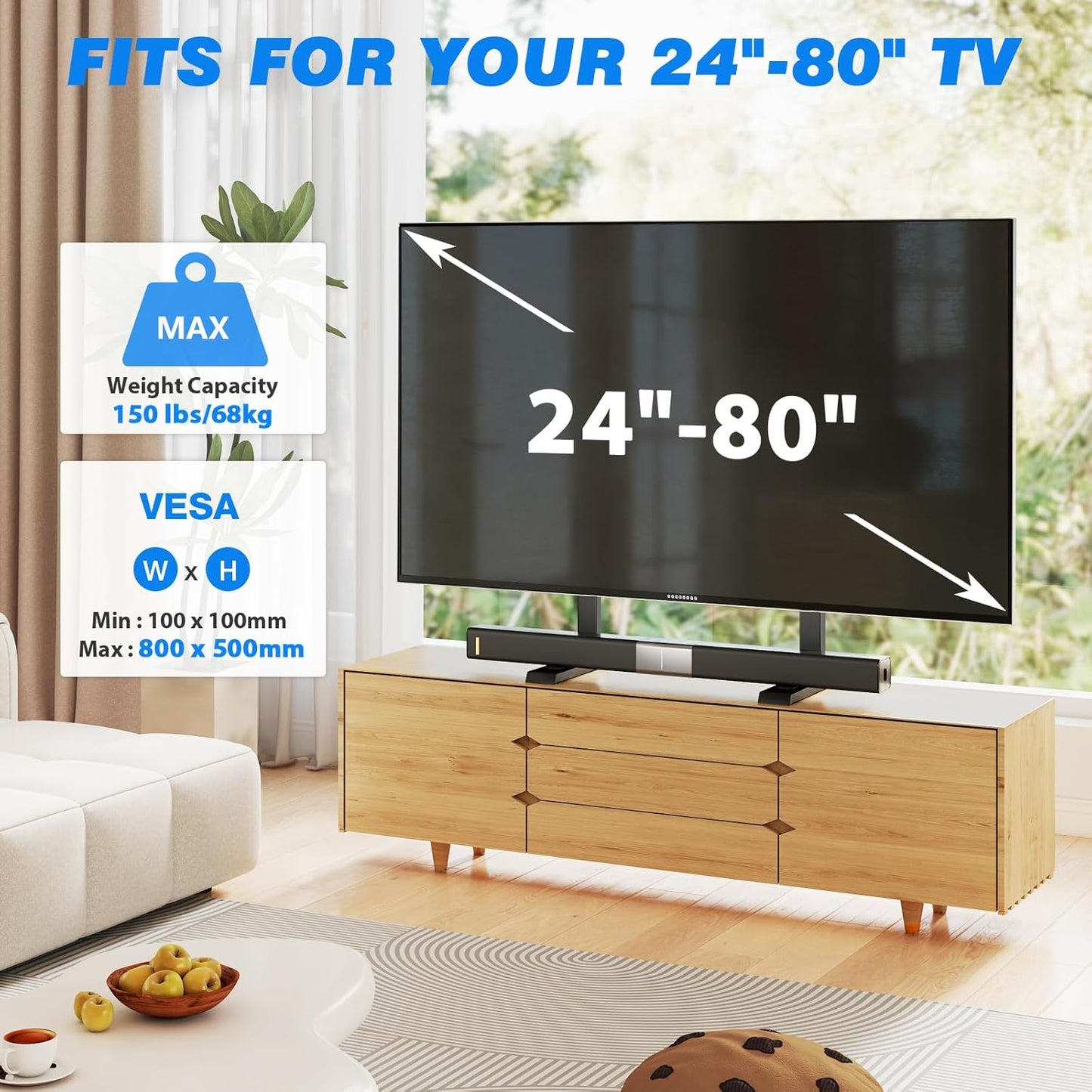 Rfiver 24-80 Inch 65 75 80 Inch 150 lbs, Universal TV Stand Base for TVs, Table Top TV Stand with Adjustable Height