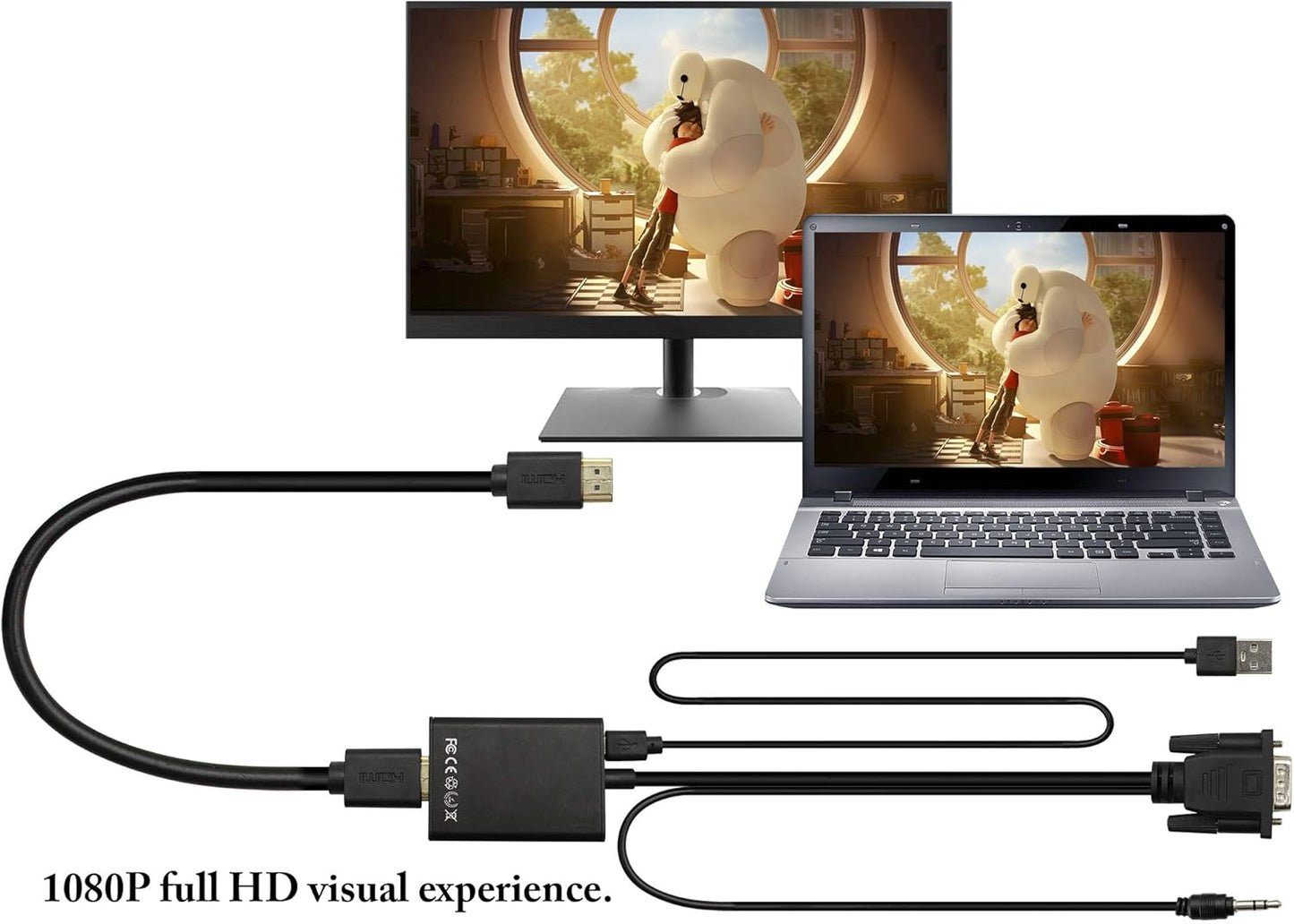 zdyCGTime 1080P VGA to HDMI Converter Adapter, Output VGA Male to HDMI Female Audio Video Cable Converter Adapter