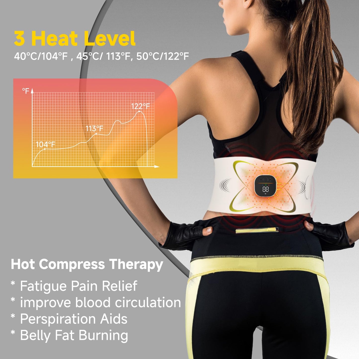 Abs Sculptor, Ab Toning Belt with Heat for Stomach Cellulite Removal Belly Fat Burning, ab Toner Machine for Belly Exercise Smooth & Firming, Lower Back Massager for Women Men Pain Relief Unisex Gifts