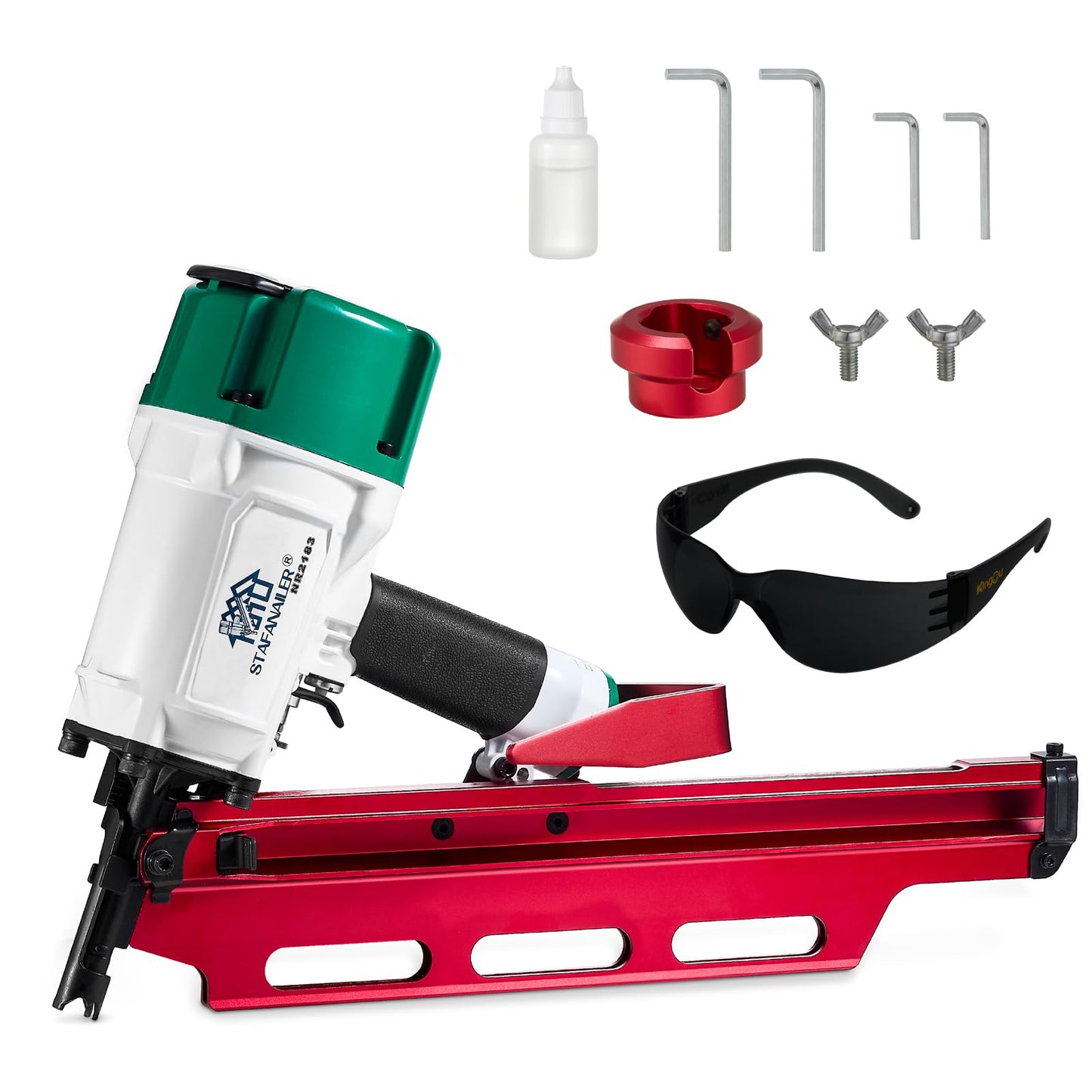 High Speed Mexican Style NR2183 21 Degree Aluminum Magazine Framing Nailer, Pneumatic Framing nail gun, 2-Inch up to 3-1/4-Inch Plastic Collated Full Head Framing Nails, Framing, Wooden House Building