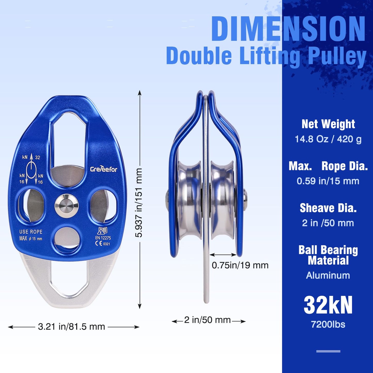 Heavy-Duty Double Block and Tackle Pulley System – 100Ft x 1/2'' Rope, 7700 LB(35KN) Breaking Strength, 4:1 Lifting Ratio – Ideal for Garage, Attic, and Heavy Lifting Applications