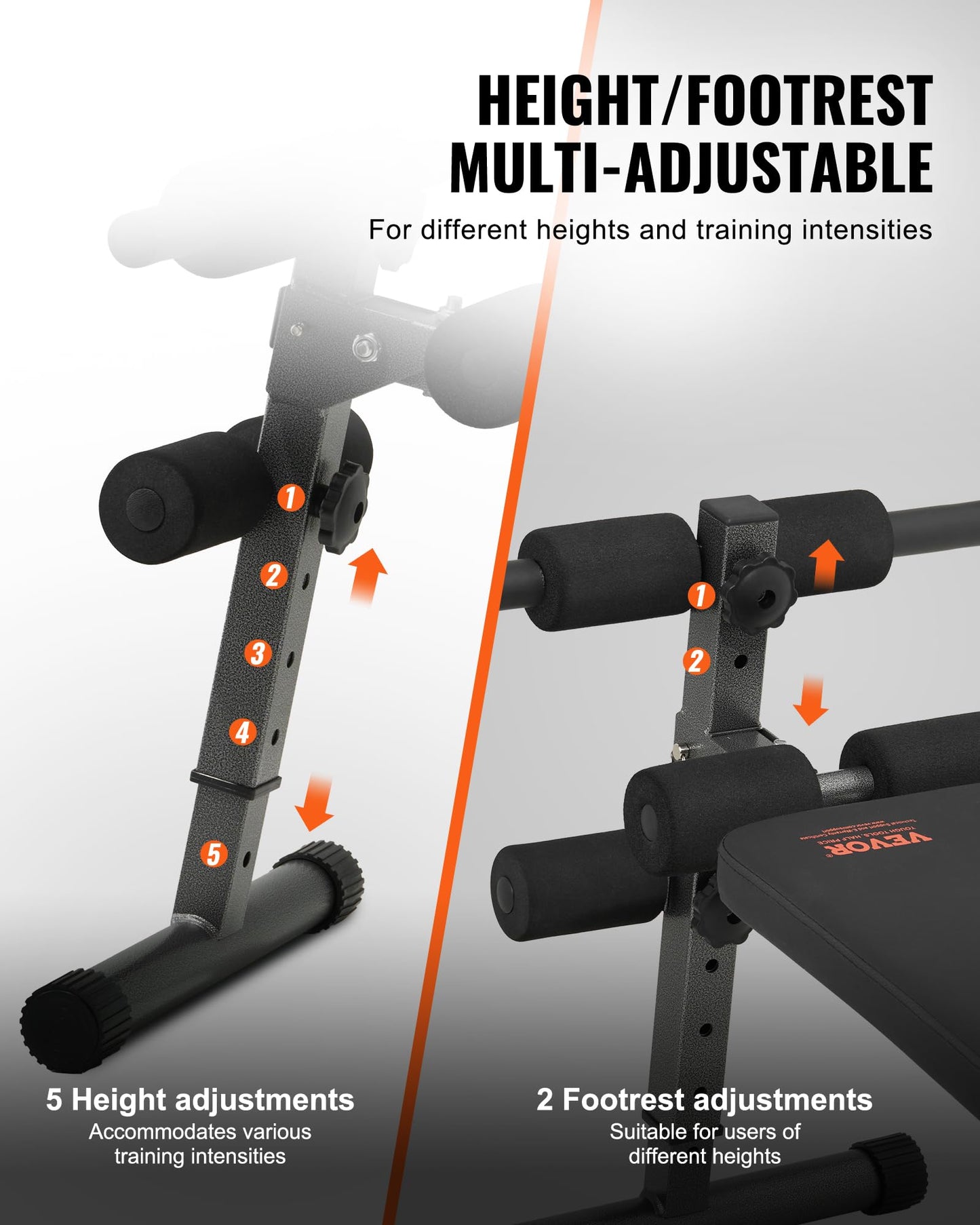 VEVOR Sit Up Bench, Folding Curved Decline Ab Bench, with 5 Adjustable Height Settings, Heavy-Duty Steel, Non-Slip Design, 500 Lbs Capacity for Home Gym Workouts, Strength Training, Full Body Muscles