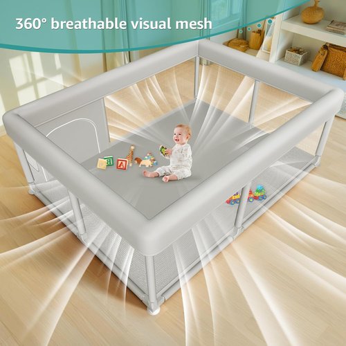 Hiaksedt Large Baby Playpen - Sturdy Safety Play Yard for Indoor & Outdoor Use | 65x50 Inch with Zipper Gates