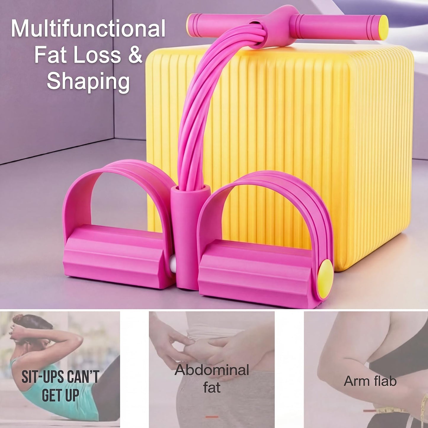 KYKJHEYDD Multifunction 6-Tube Pedal Resistance Bands with Handles, Sit-up Puller, Yoga, Ab Workout, Home Gym Equipment, Full Body Exercise Trainer for Men & Women（Pink）