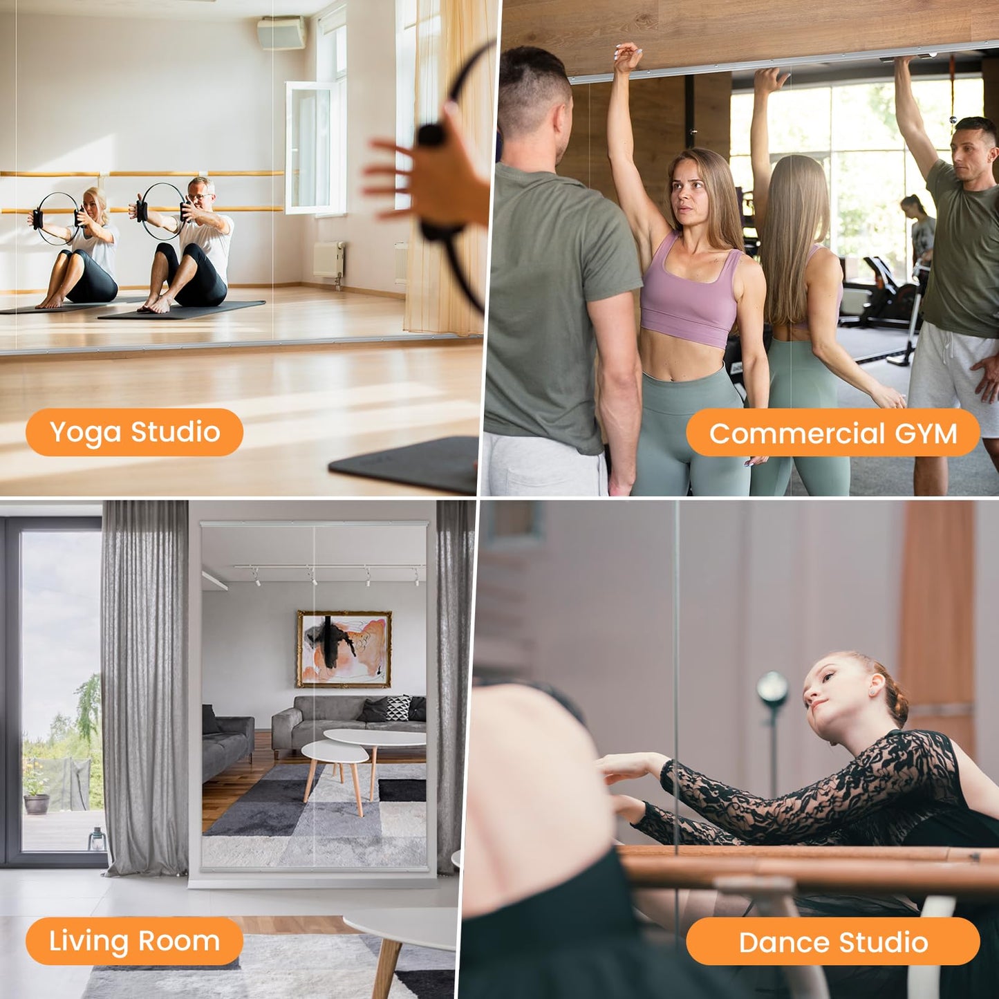 Peegel Home Gym Mirror - 48''x24''(2PCS) Large Frameless Tempered Glass Workout Mirrors for Home Gym Wall,Yoga,Garage,Dance