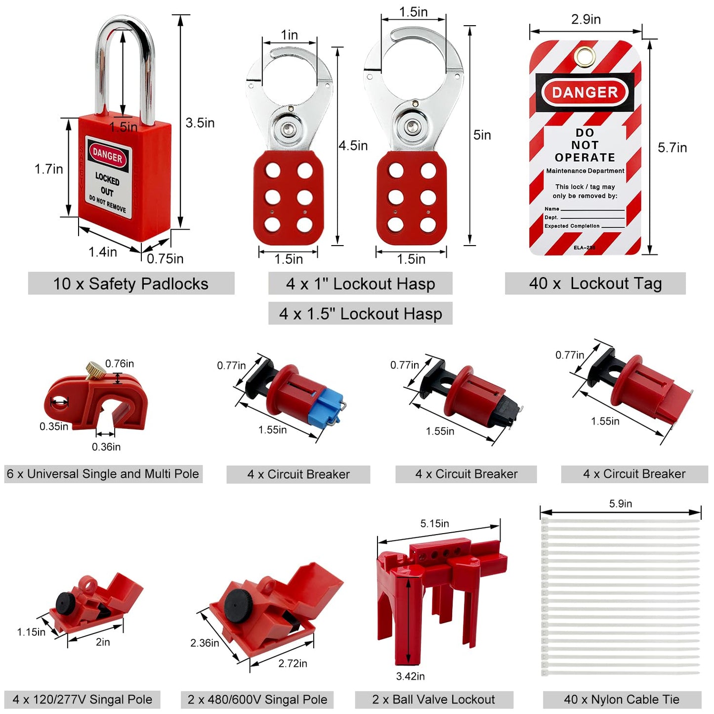 SAFBY 2-in-1 Lockout Tagout (Loto) Kits–Complete OSHA Safety Group Lock Out Hasps, Tag Out Clamp-On Circuit Breaker Lockout for Universal Multi- Pole Breaker Electrical Kits Station (2 Kits in 1)