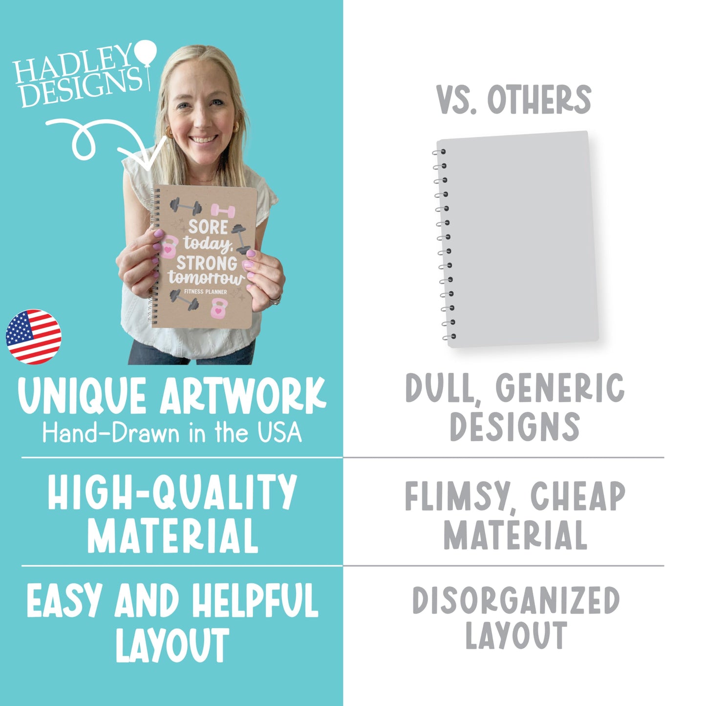 Hadley Designs Fitness Journal for Women - Workout Journal for Women, Fitness Planner for Woman, Workout Log Book, Undated Gym Journals & Exercise Journals, Health Notebook, Graduation 2026 Gifts