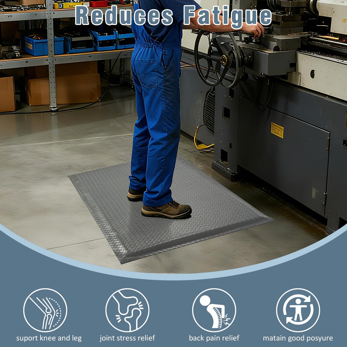 ISXACFF Anti Fatigue Mats Industrial 3' x 6' 15/16" Thick Ergonomic Standing Mat Commercial Kitchen Mat Heavy Duty Diamond Plate Shop Floor Mats Helps Relieve Back and Leg Soreness, Grey