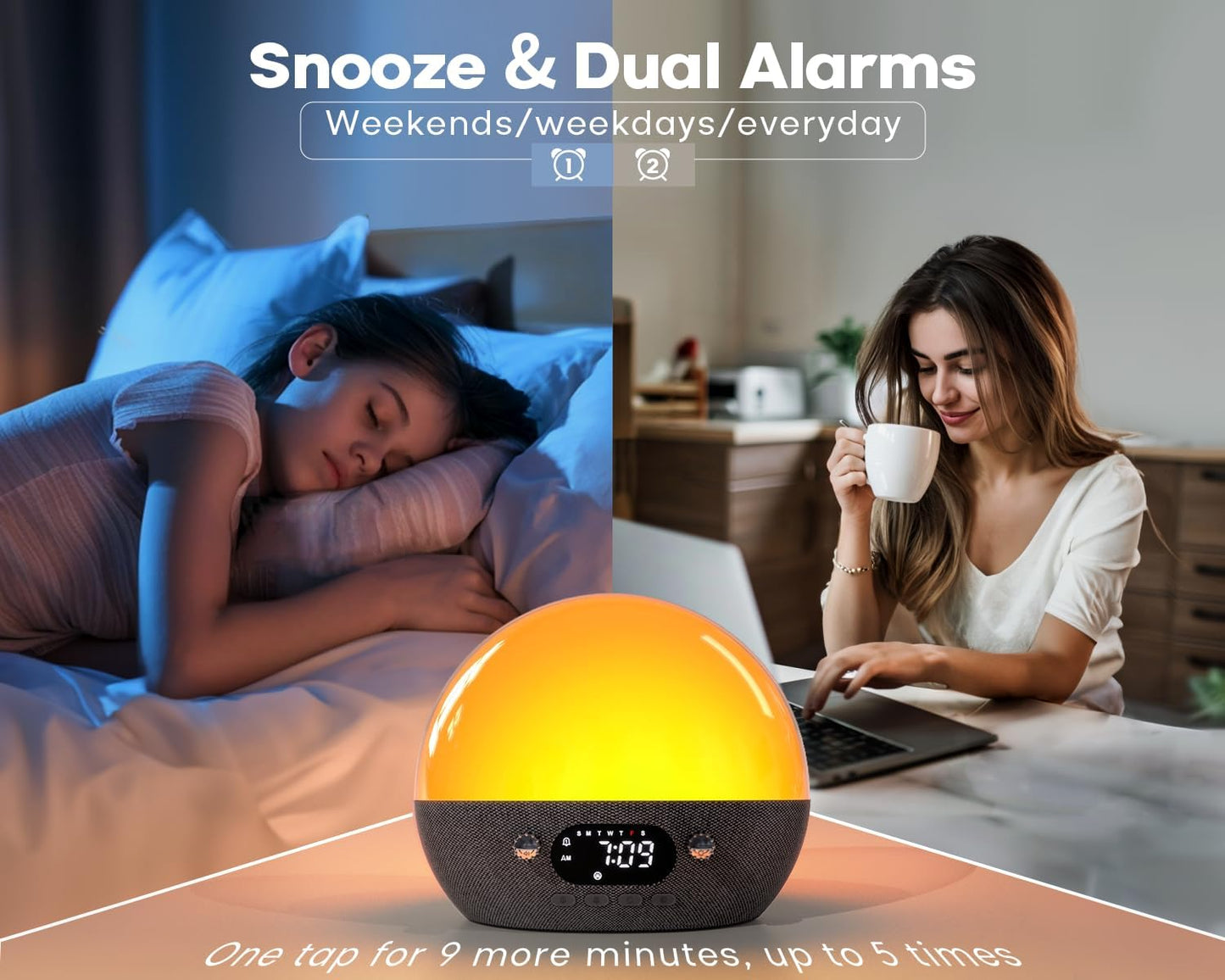 MOMILLA Sunrise Alarm Clock with Bluetooth Speaker, White Noise Sound Machine, Alarm Clocks for Heavy Sleepers