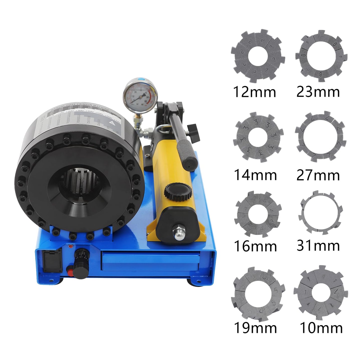 Hydraulic Hose Crimper with 8 Sets of Dies, Handheld Manual Crimping Machine, 0.01mm Accuracy, High Pressure Hydraulic Hose Crimping Tool for Vehicles, Engineering Machinery (Silver)