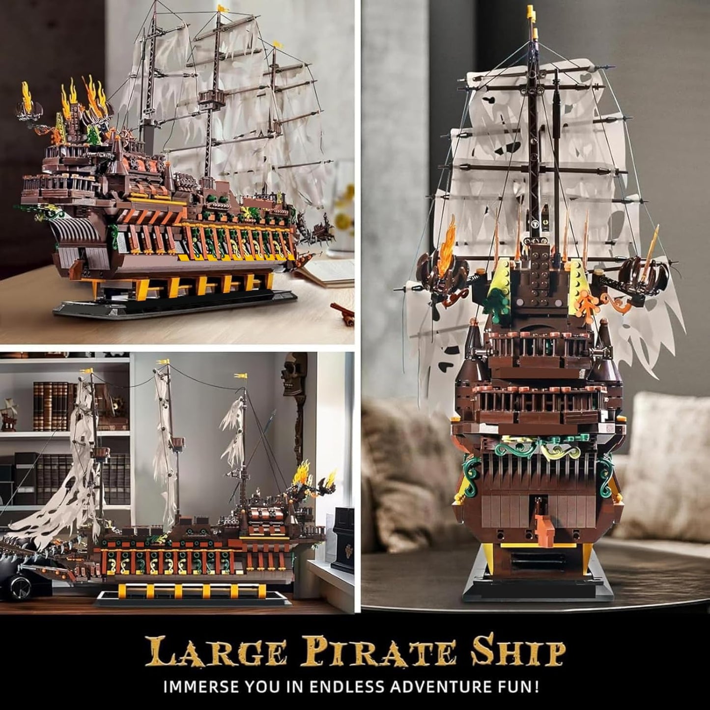 Mould King Large Pirates Ship Model Building Blocks Kits, MOC Dutchman Building Block Pirate Ship Construction Set to Build, Toys Gift for Age 14+/Adult Collections Enthusiasts (4364+Pieces)