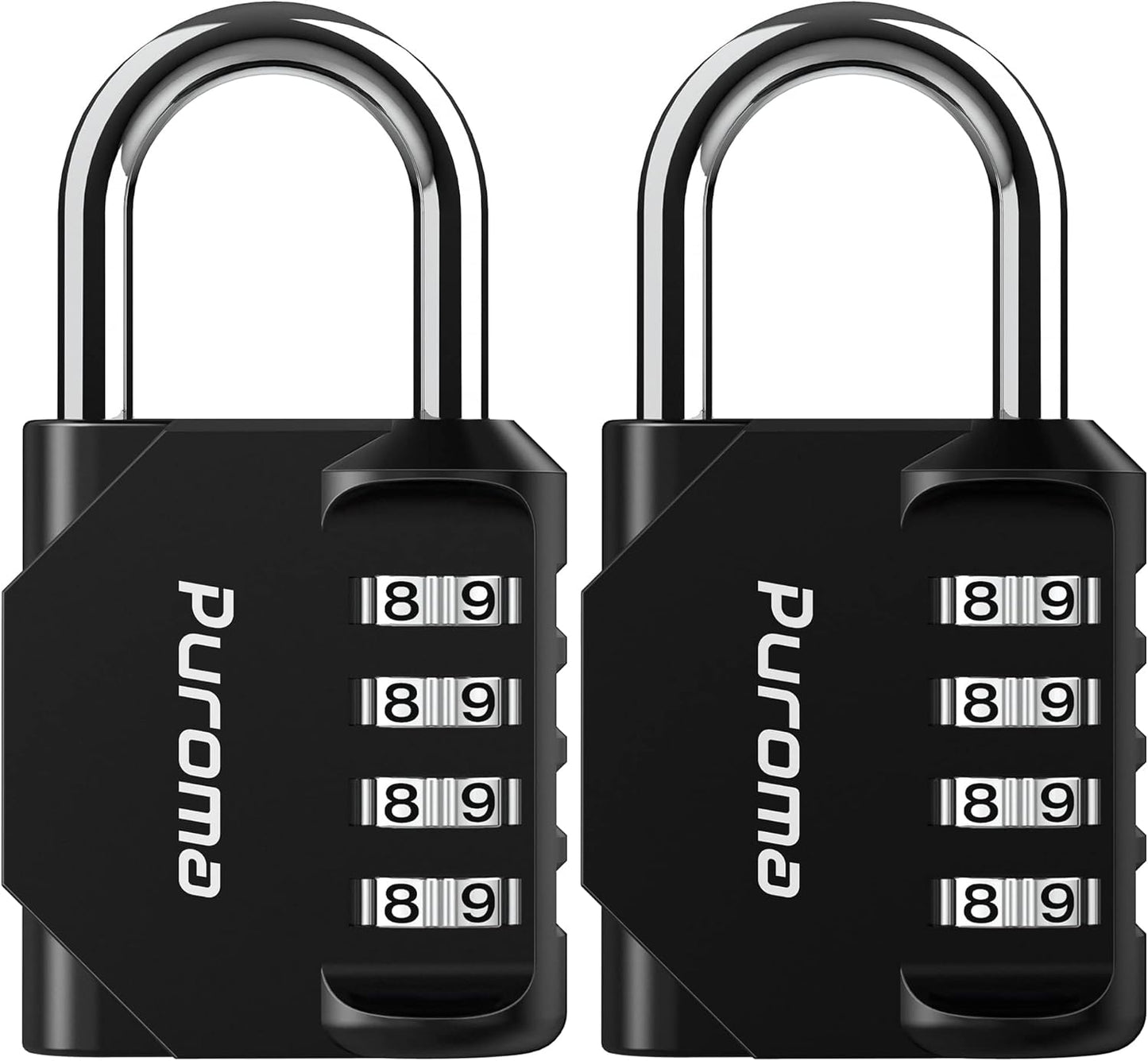 Puroma 4-Digit Waterproof Combination Lock - 2 Pack for School, Gym, Outdoor Use | Black