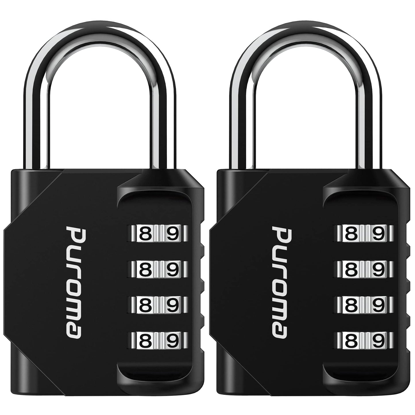 Puroma 2 Pack Combination Lock 4 Digit Padlock for School Gym Locker, Sports Locker, Fence, Toolbox, Case, Hasp Storage (Black & Code Window)