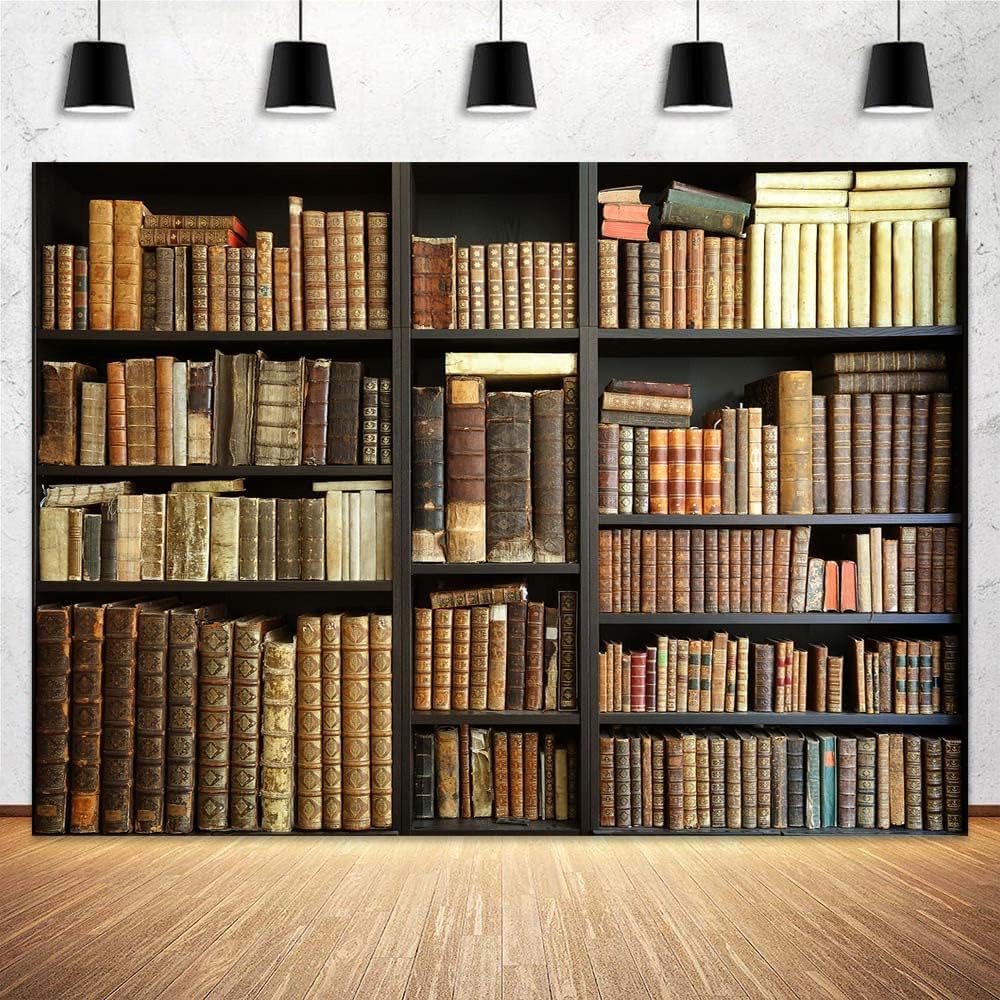 Etsyoki 8X6FT Brown Bookshelf Backdrop Library Modern Retro Bookcase Photography Backdrops Home Office Zoom Meeting