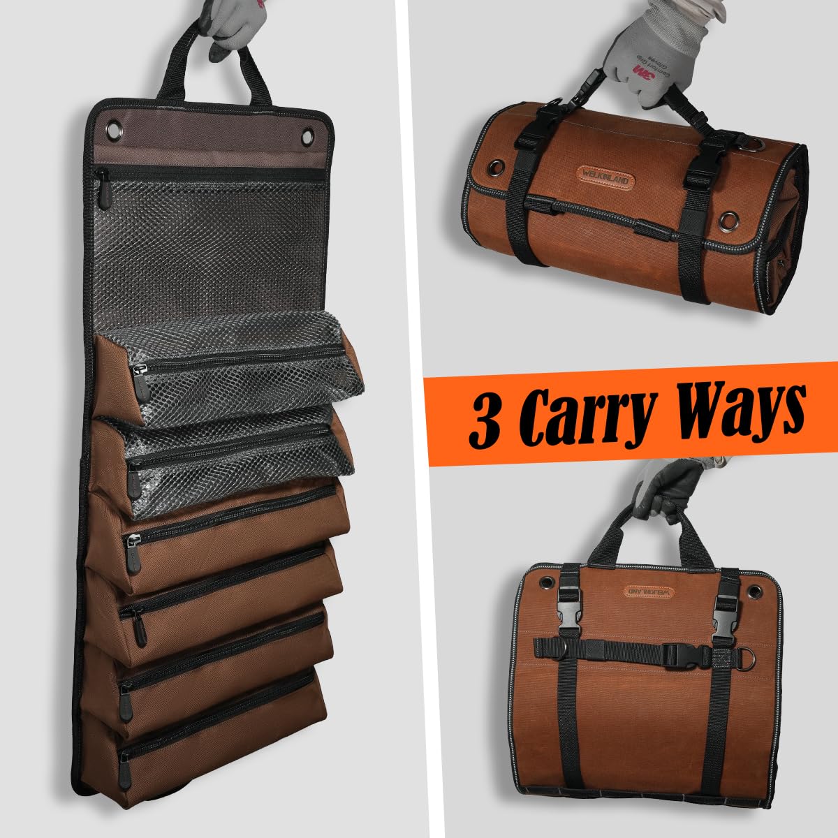 WELKINLAND Heavy-Duty Waxed Canvas Tool Roll, 7-Pockets Tool Wrap Roll, 15L Tool Roll Bag, Large Roll Up Tool Bag For Mechanics.