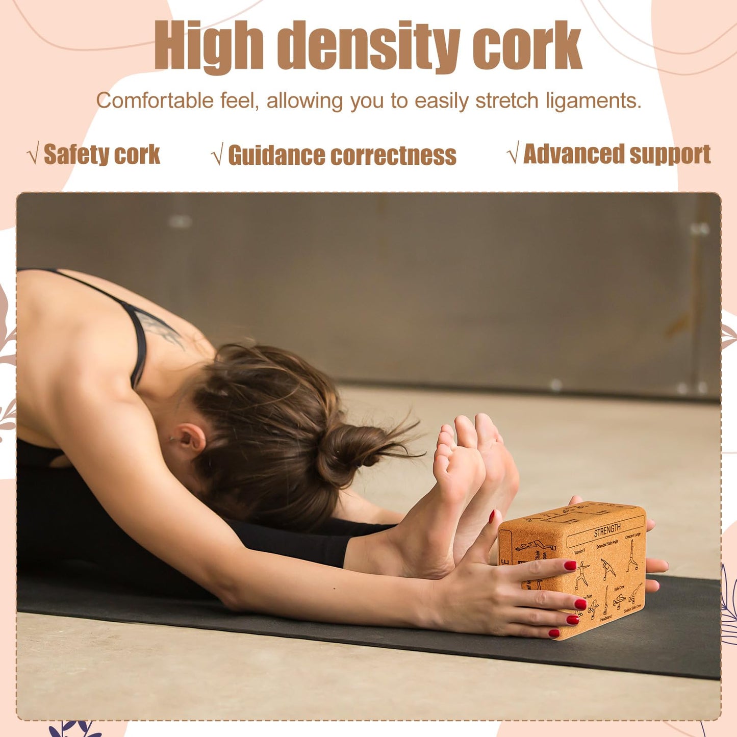 Halloscume Cork Yoga Blocks 2 Pack Yoga Poses Teaching Cork Blocks, Suitable Poses for Beginners and Experts High Density Block with Non Slip Surface for Better Support, Balance Comfort (Beige)