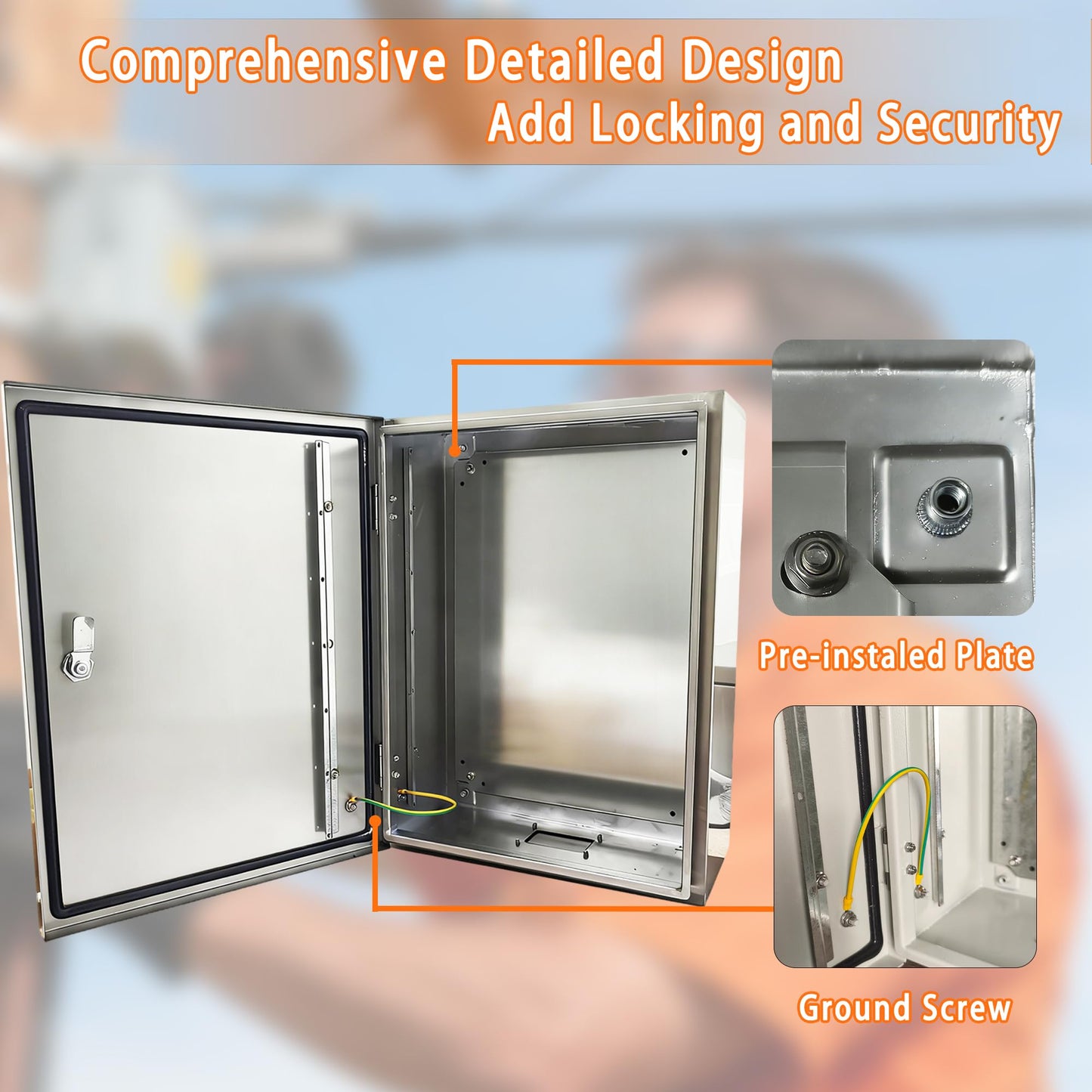 NBCYUNER Stainless Steel Electrical Enclosure 20x16x8 Inch NEMA 4X Enclosure 304 Stainless Steel Box IP66 Waterproof and Dustproof Metal Box