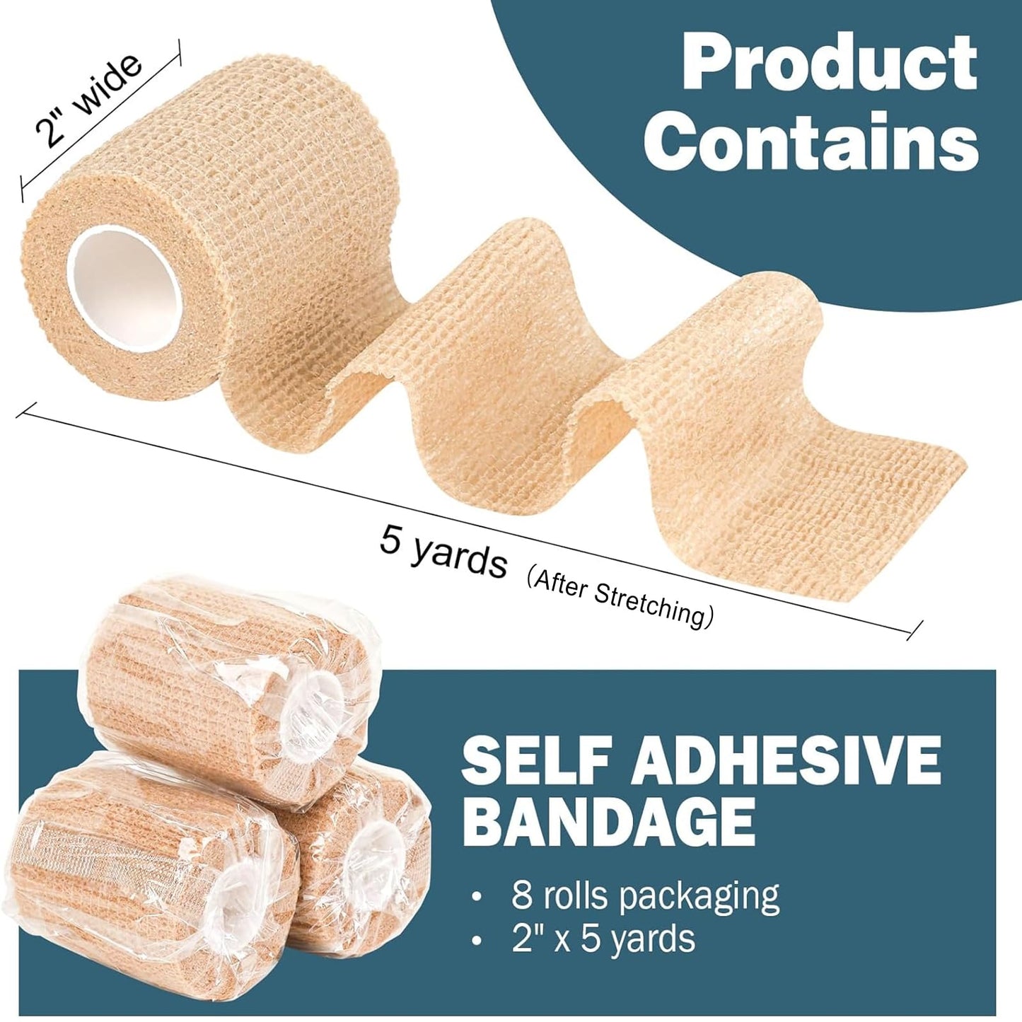 AZEN 8 Pack Self Adhesive Bandage Wrap, Elastic Cohesive Bandage Wrap, Skin Color Athletic Tape, Vet Wrap, Ankle Tape