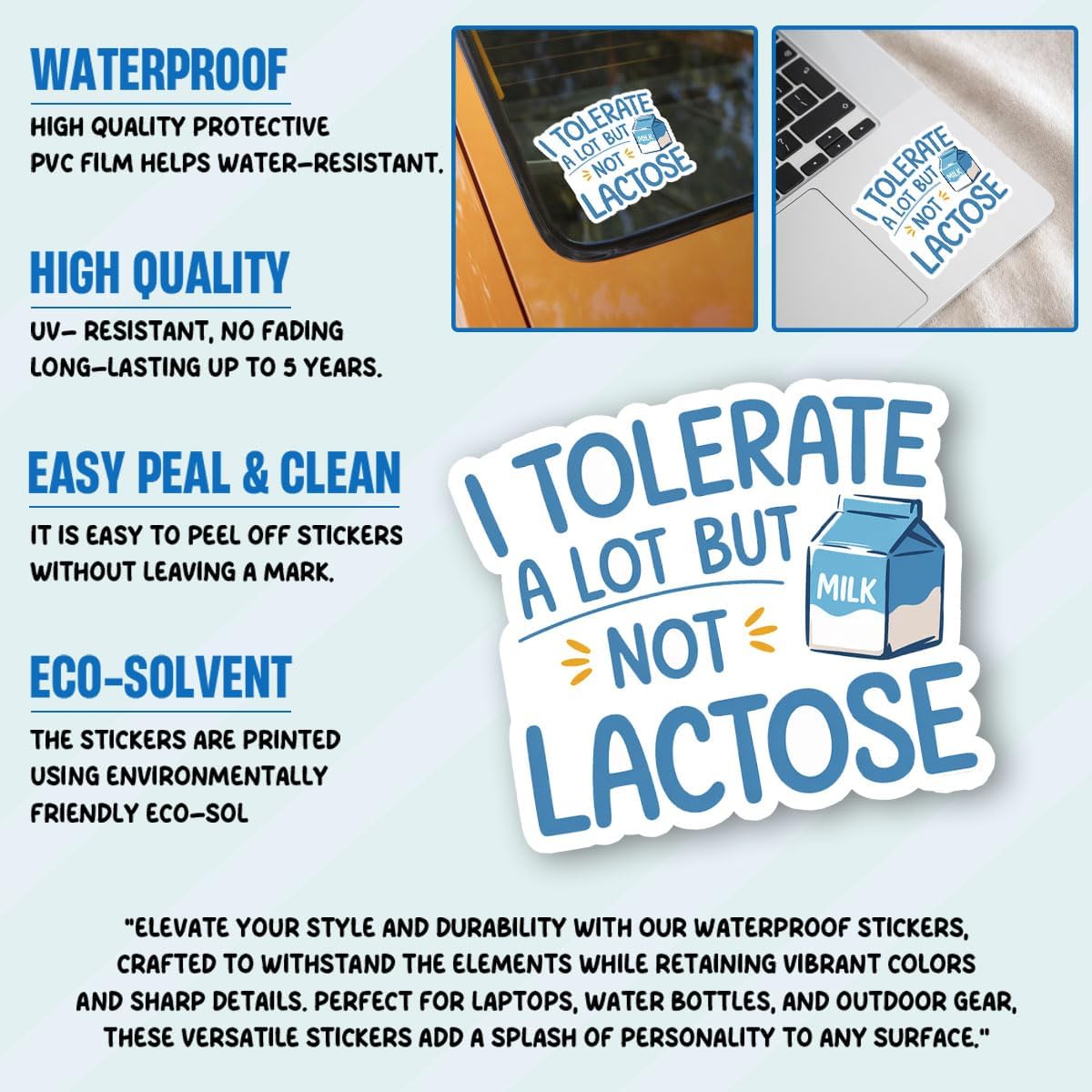3Pcs Toolbox 3" I Tolerate a Lot But Not Lactose Sticker Fun and Funny Lactose Intolerant Stickers Gift for Milk Joke