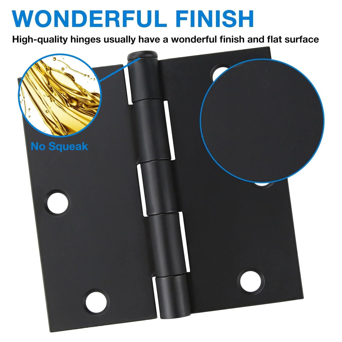 12 Pack 3 1/2 Inch Matte Black Door Hinges 3.5" Interior Square Iron Bifold Silver Standard Residential 3 ½"Satin Nickels Hinge for Doors Hardware Kit Tool Office Bedroom Study Living Room Decor