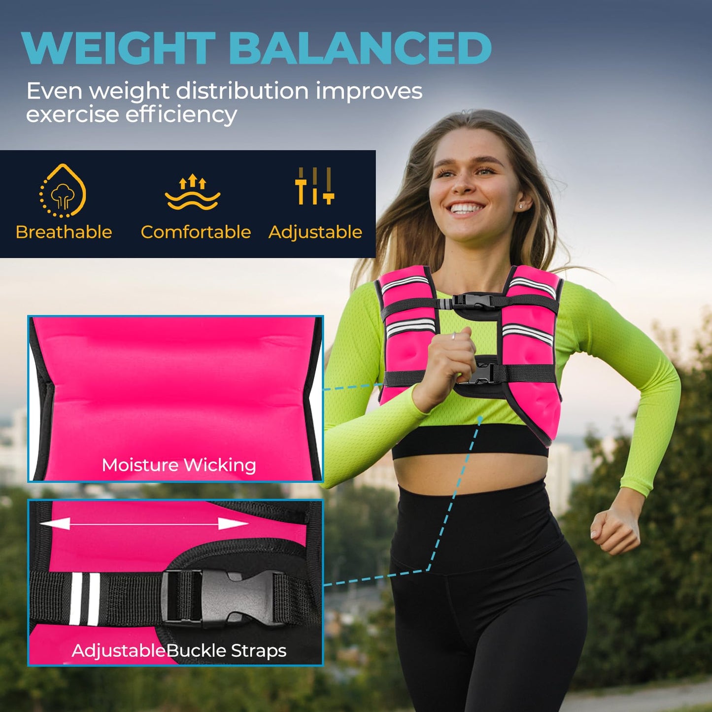 Weighted Vest, 8lb/12lb/16lb/20lb Weight Vest with Reflective Stripes for Men Women, Two Adjustment Straps for Workout, Strength Training, Running, Fitness, Muscle Building, Weight Loss (8lb)